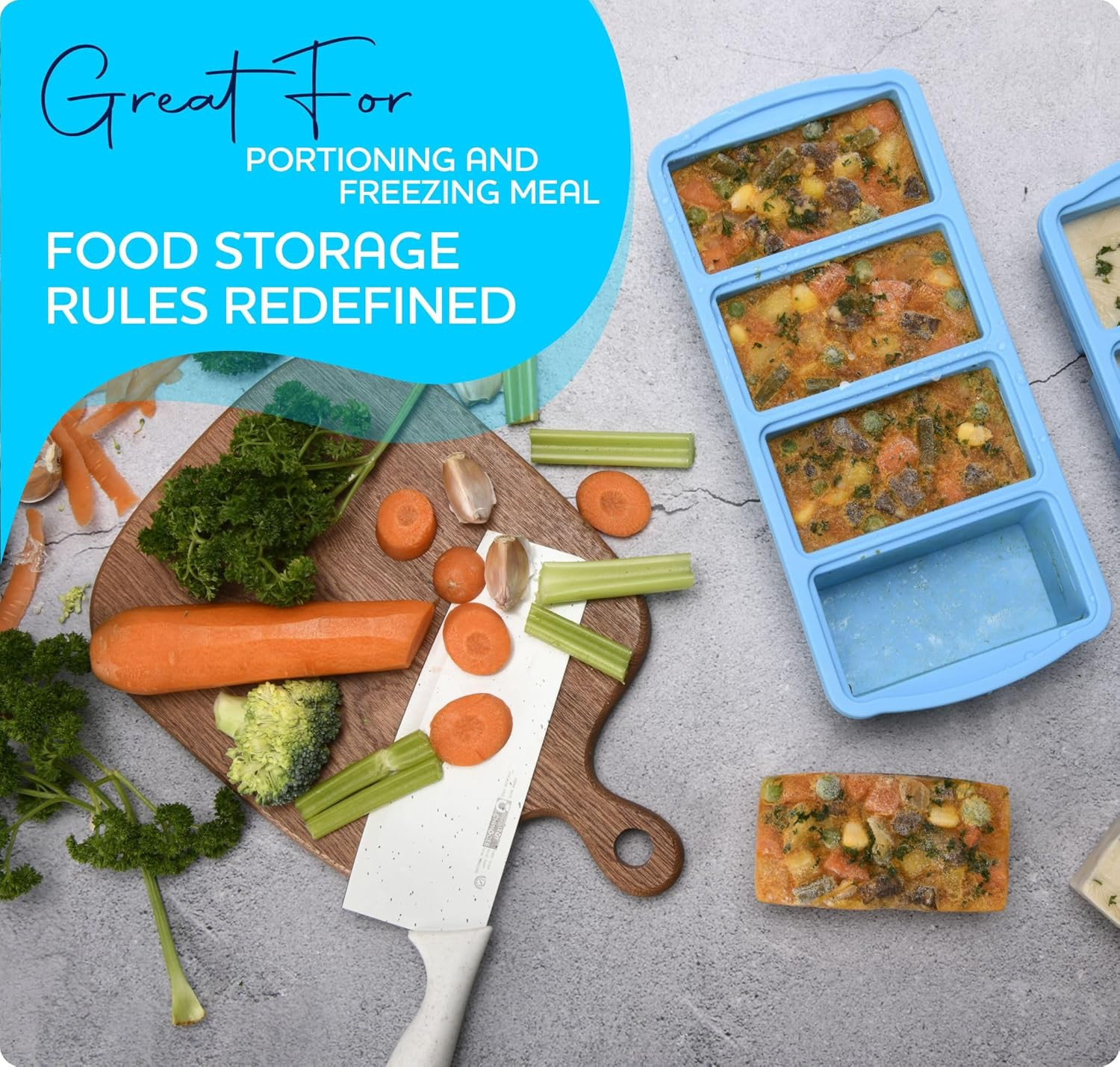 Silicone Freezer Trays with Lid,1-Cup Soup Freezer Container Large Ice Cube Mold