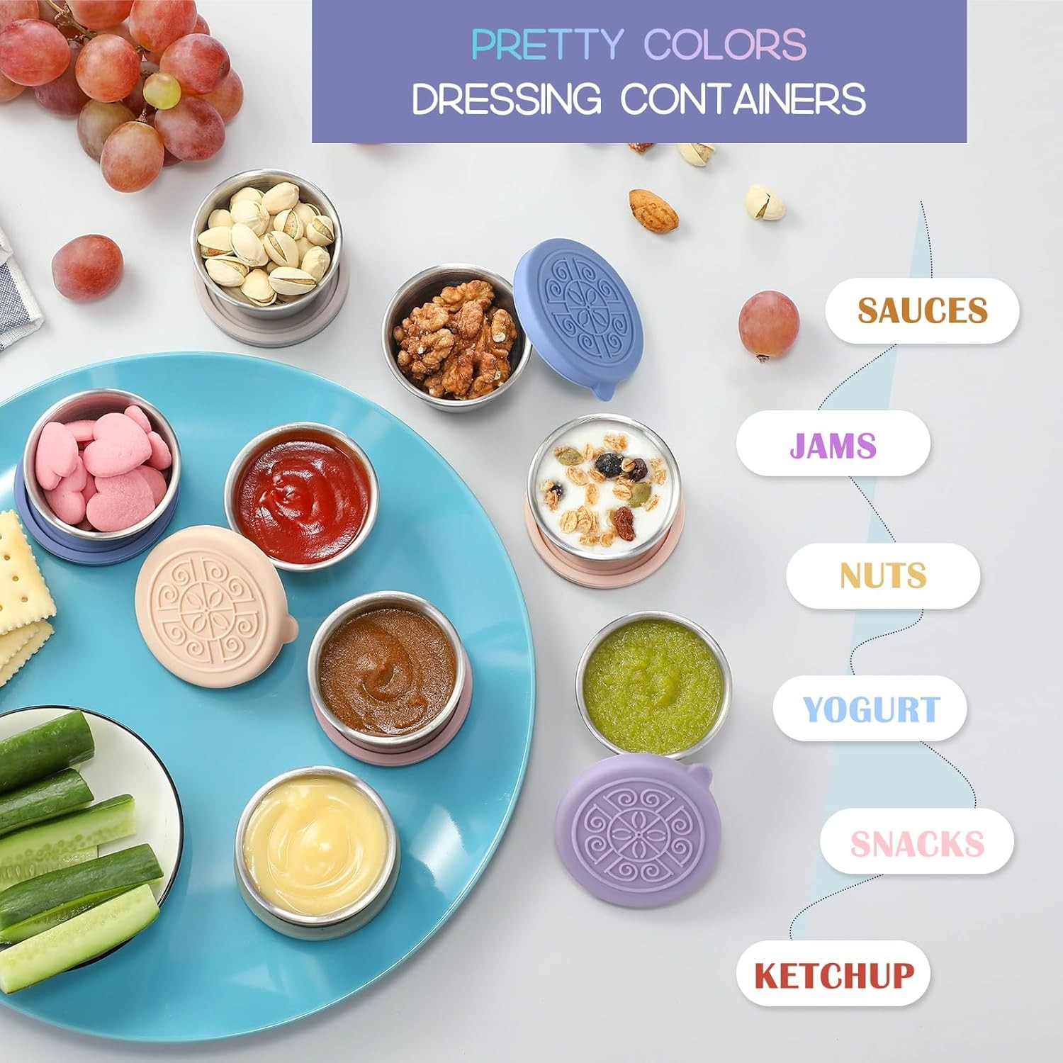 6-Pack Small Sauce Cups: 1.6 oz Reusable Stainless Steel with Silicone Lids