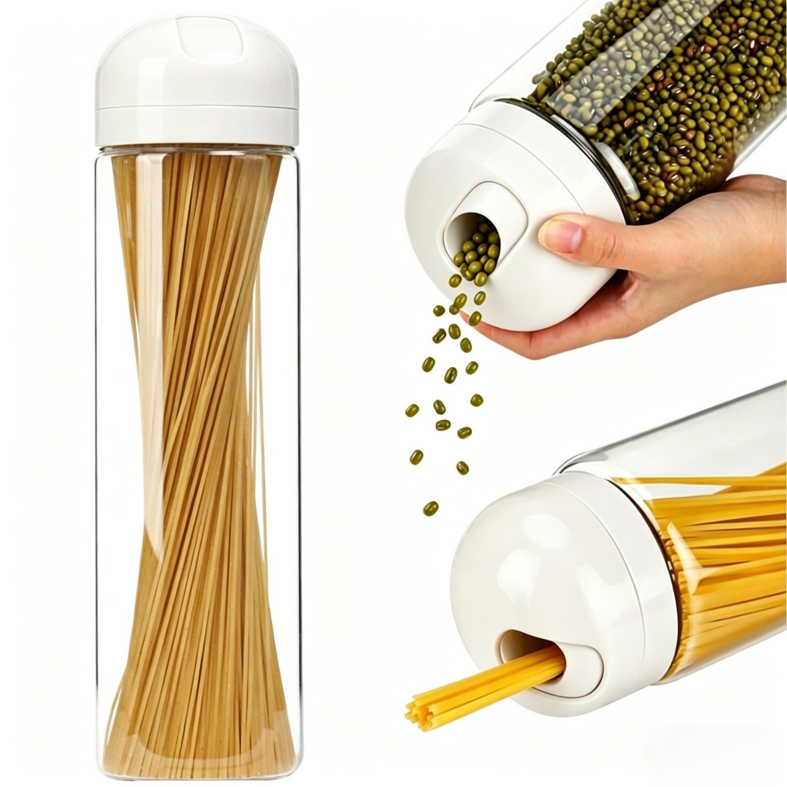 67 oz Glass Spaghetti Storage Jar with Measuring Dispenser Lid, Airtight Tall…