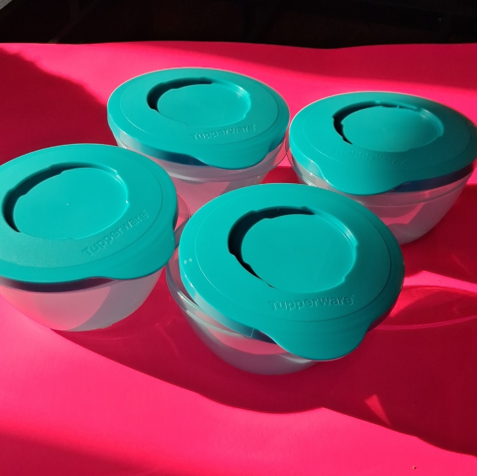 Tupperware Stack Store Serve Bowl Blue Of 4 W/Blue Lids 14 Oz Bowls Stackable