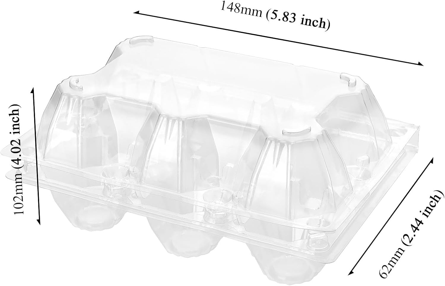 100 PCS 6 Grids Plastic Egg Cartons, Clear, 14.8 x 10.2 x 6.2 cm, Egg Storage…