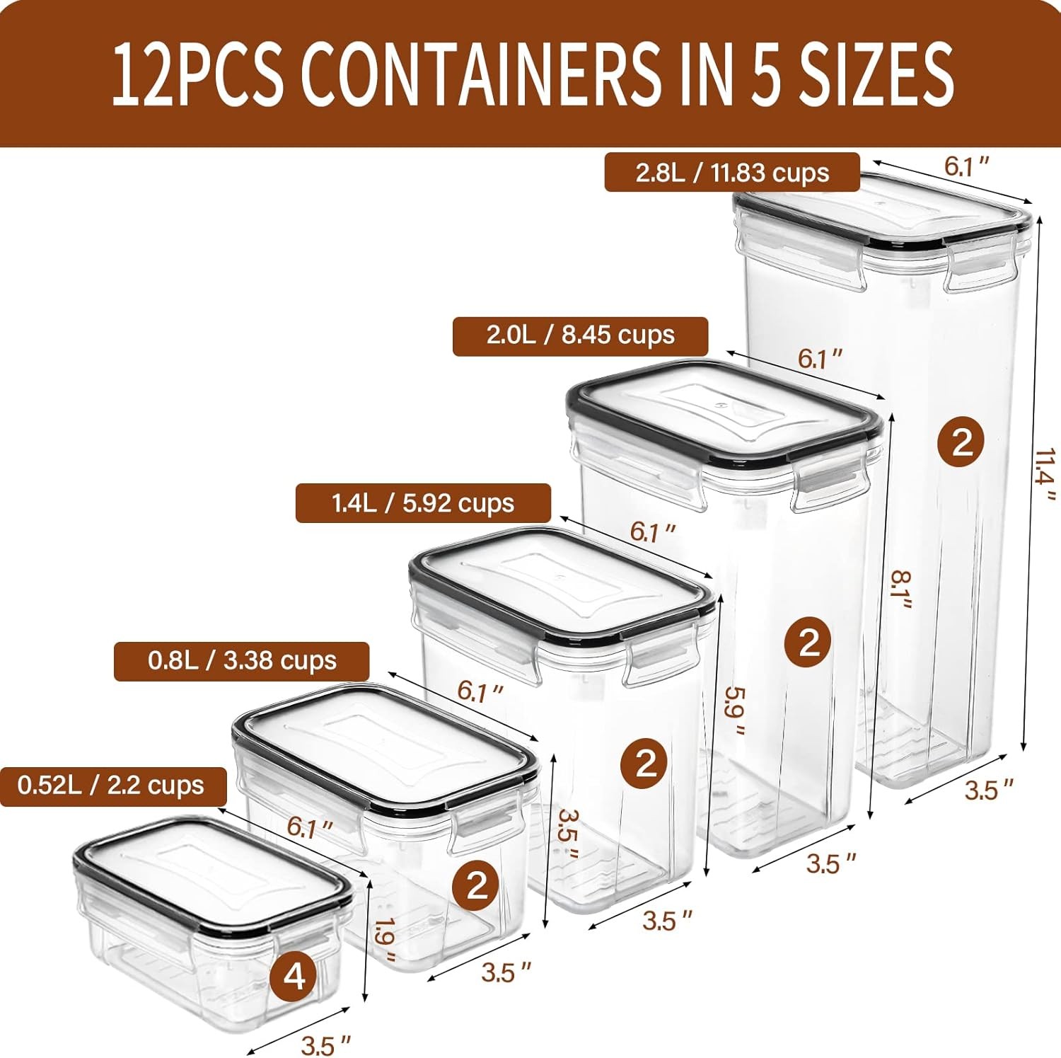 Airtight Food Storage Containers Set, 12 Pcs BPA Free Plastic Dry Food Canisters