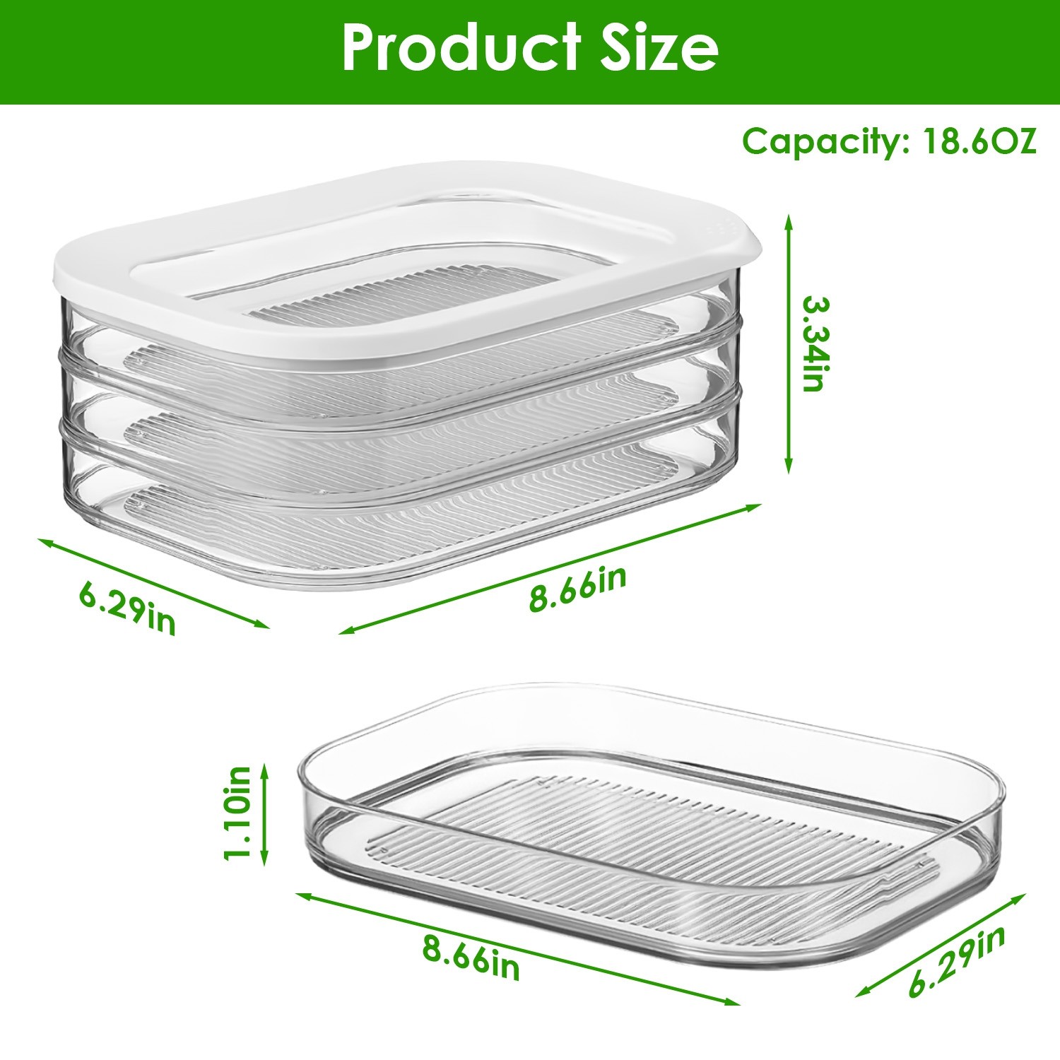 2pcs 3-Tier Meat Container Stackable Food Storage Boxes with Lid for Fridge
