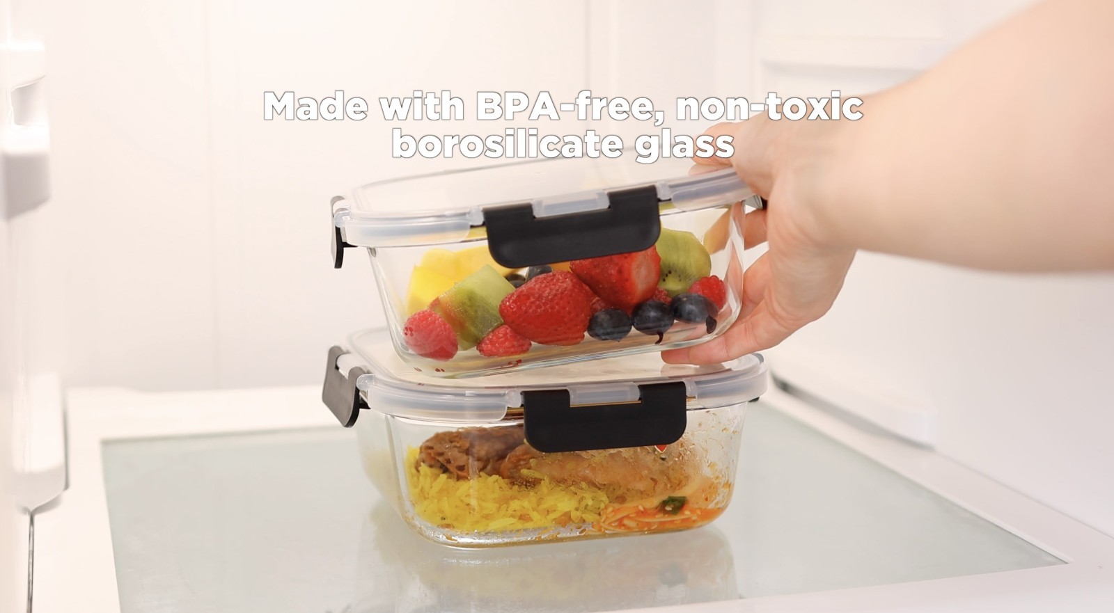 Glass Food Storage Containers 41 Oz 2 Pack Airtight Leakproof Microwave Oven