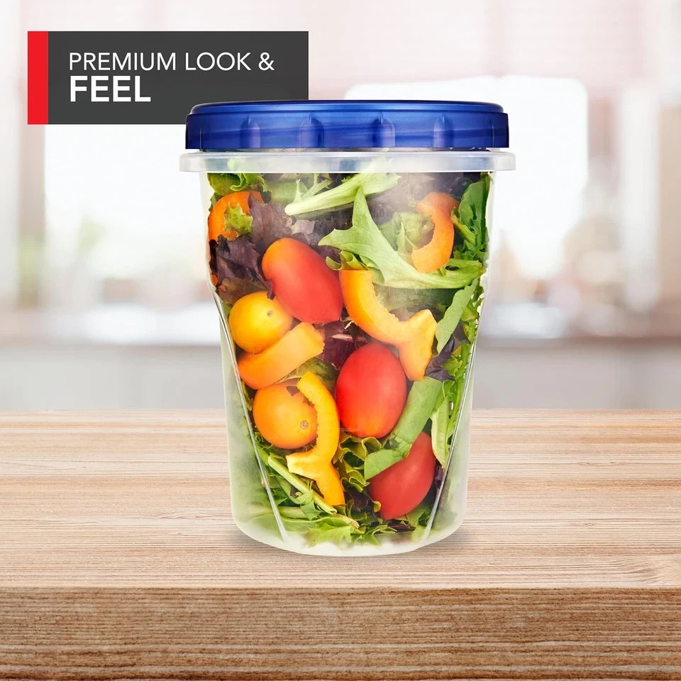 32Oz Plastic Containers with Twist Top Lids (6 Pack), Quart Freezer Containers w