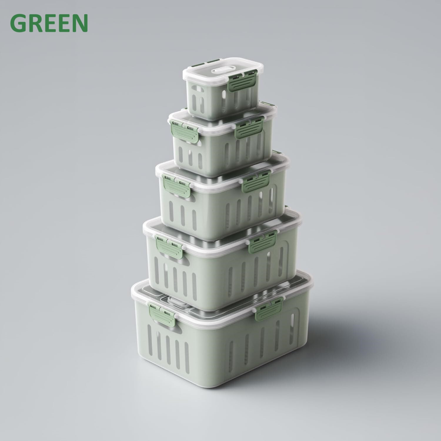 5 PCS Mega Size Food Storage Container Set BPA Free Stackable Kitchen GREEN