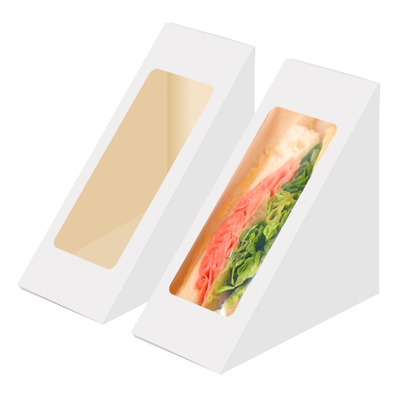 50 PCS Sandwich Packaging Take Out Boxes With Window 4.7×4.7×2.6 Inch Triangle