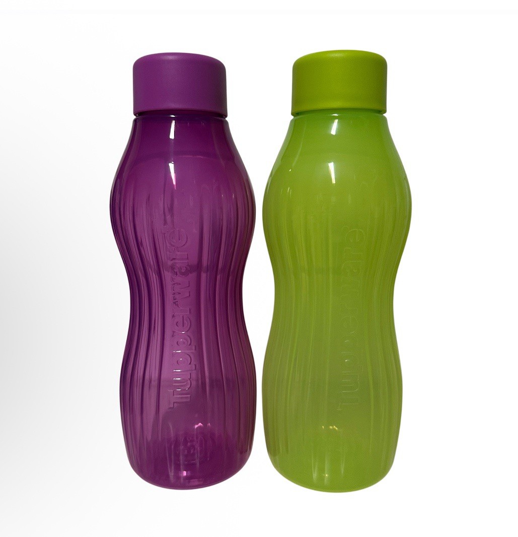 Tupperware Eco Bottles 880ml x 2 New Screw Top Purple Green