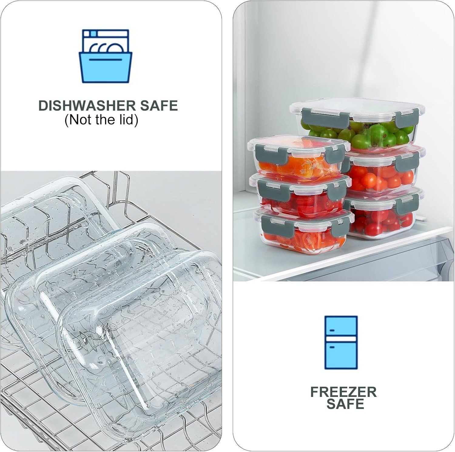 10 Pack Glass Food Storage Containers, Meal Prep Containers with Lids,