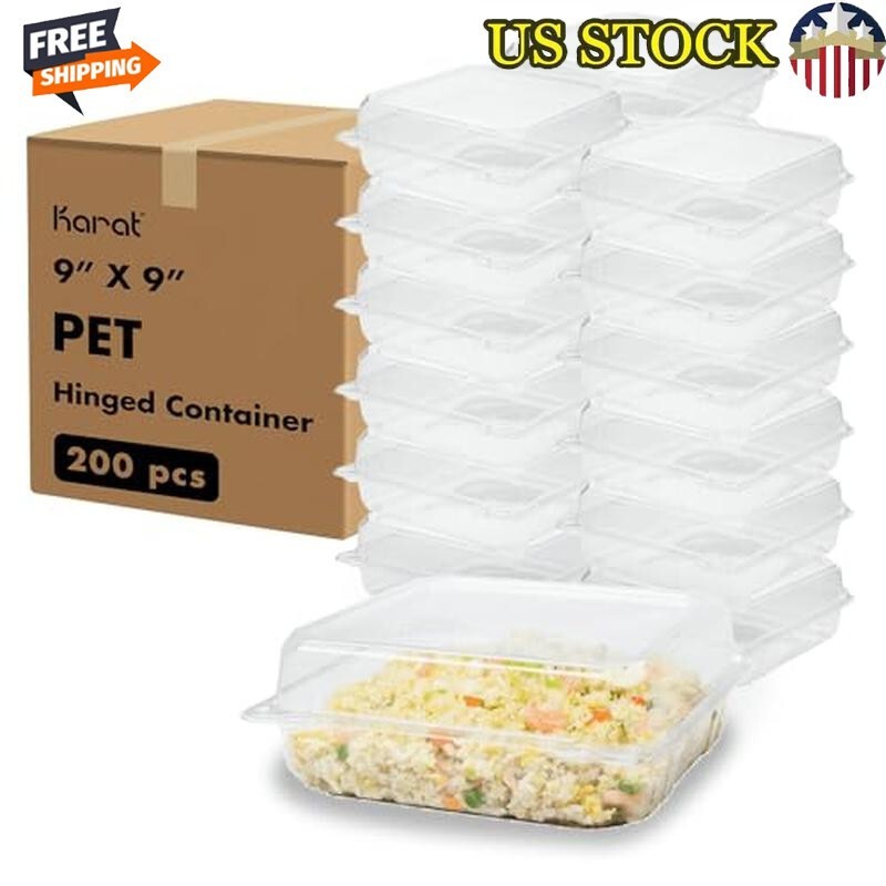 Clear Hinged Clamshell Food Containers Durable Stackable To-Go Boxes 200 Pack US