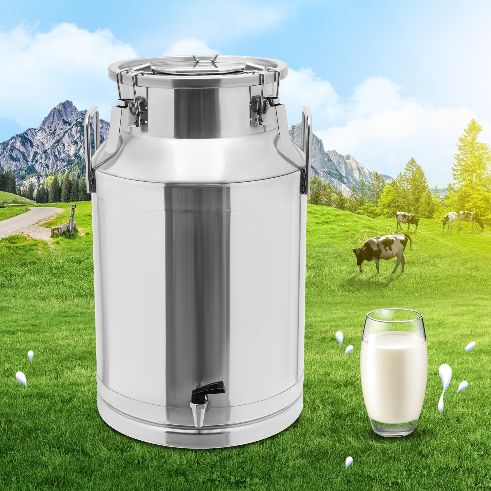 201 Stainless Steel Milk Jug Milk Can with a Faucet Sealed Bucket 40L/10.57Gal