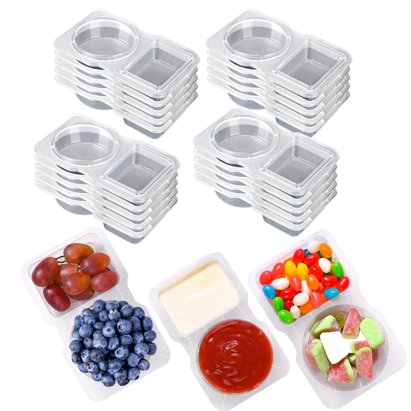 RXRRXR 20PCS Double Compartment Condiment Container With Lids – Reusable Snac…