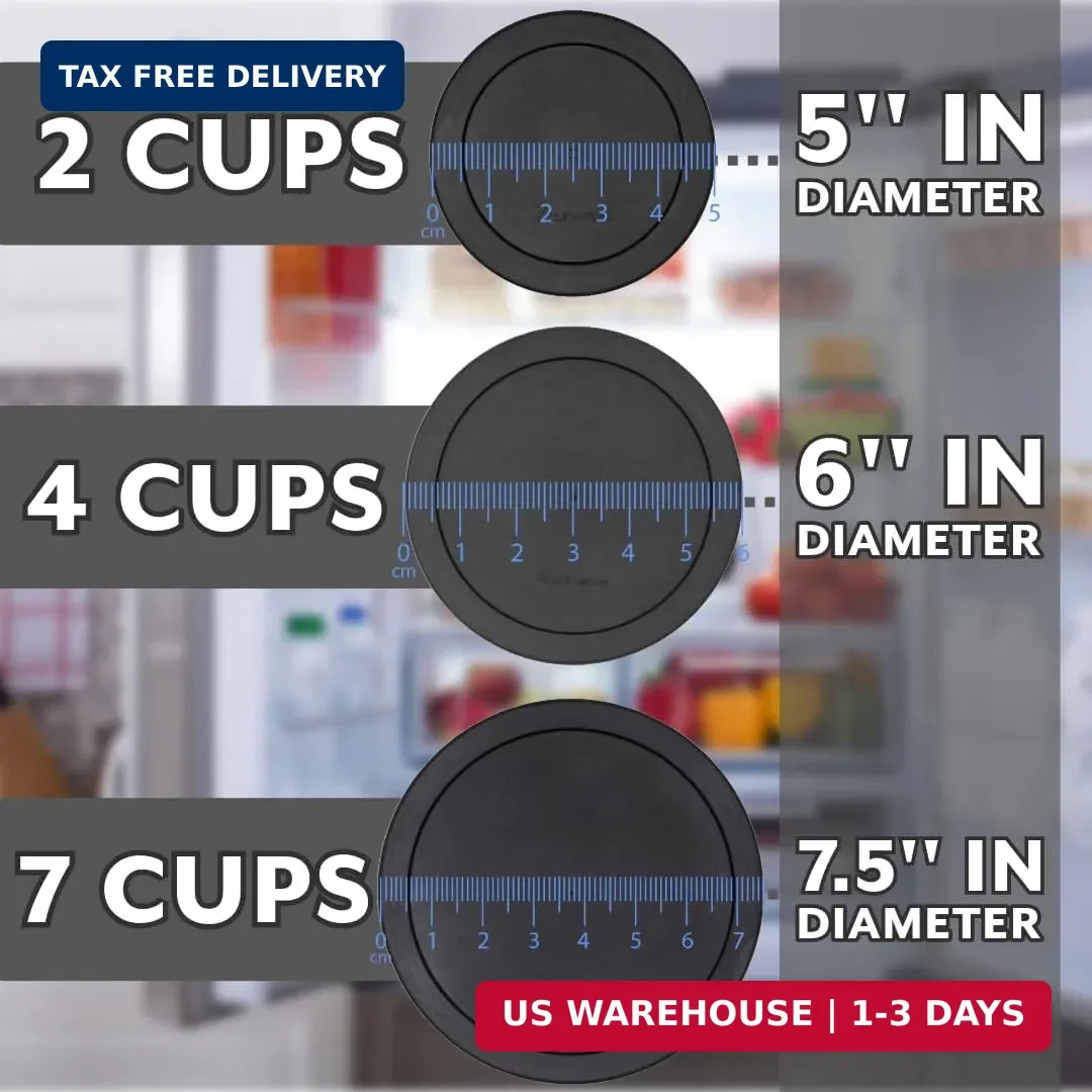 CIBI Food Storage Container Lids (2 Cups, Black – 6PK) For Pyrex and Anchor Roun