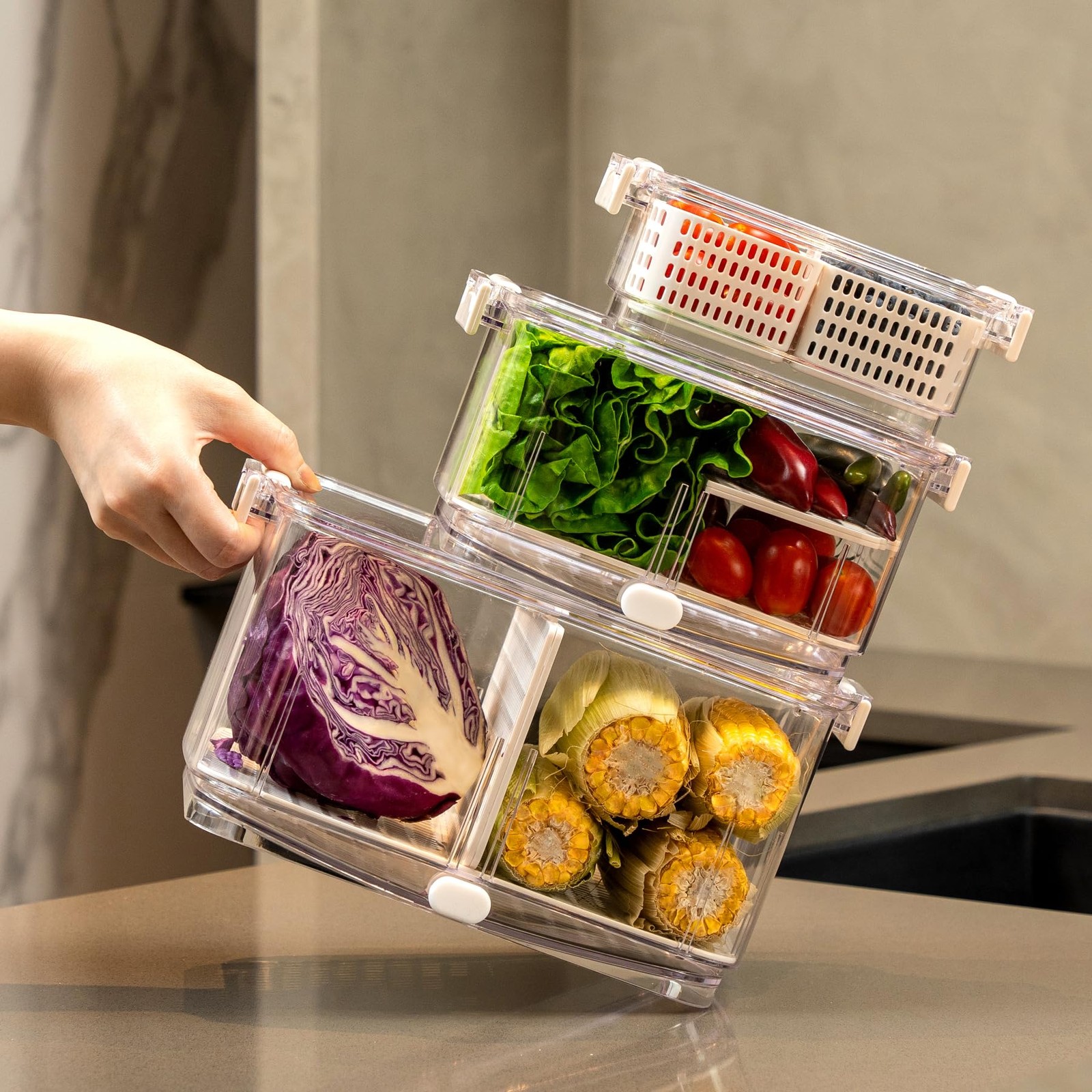 Duo Fresh Produce Saver for Fridge, Fruit Vegetable Container with Vent & Dra…