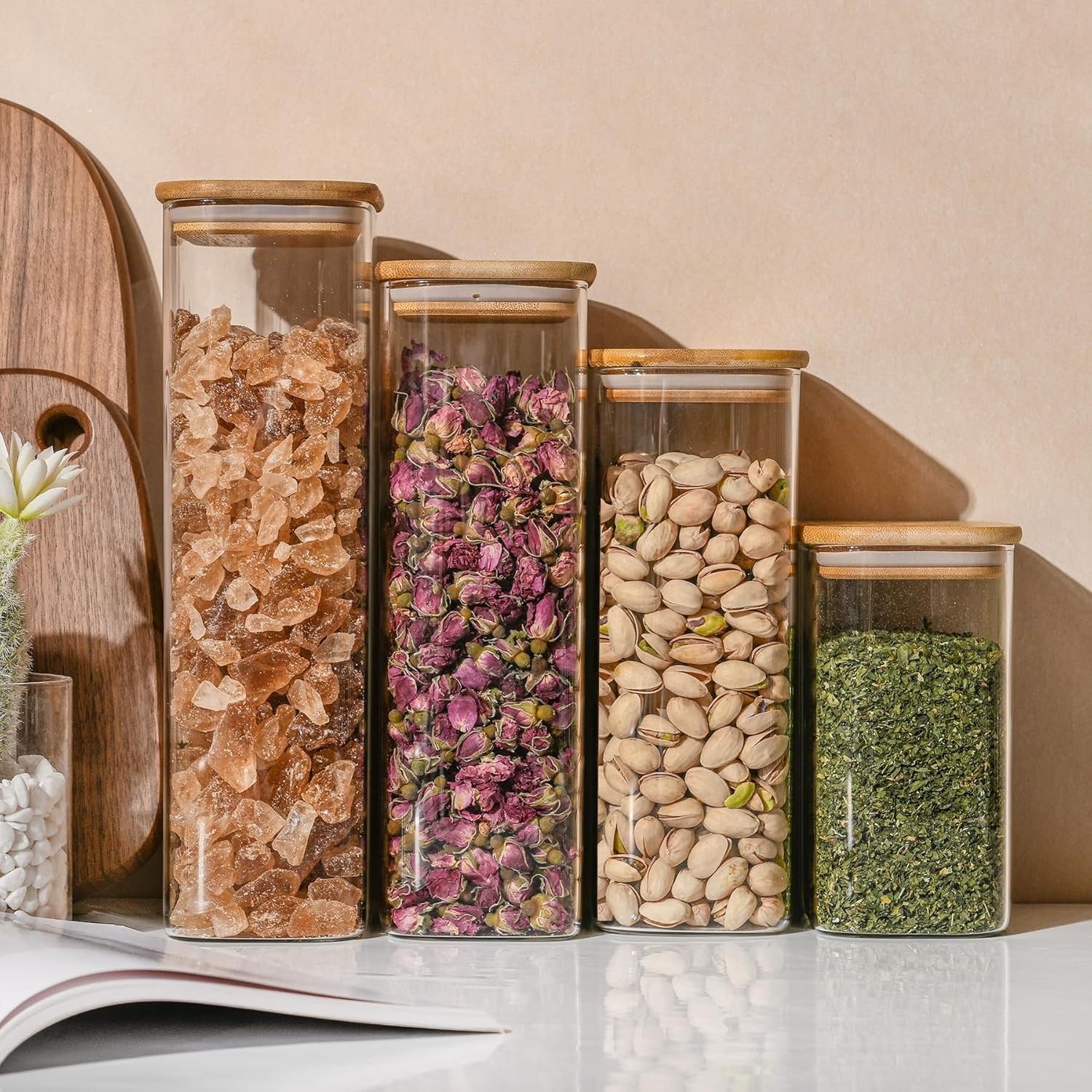 37oz Rectangle Airtight Glass Storage Containers with Bamboo Lids (Set of 4),