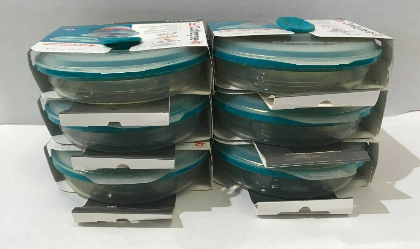 Collapse-it 6-Pc Silicone Food Storage Containers 1.5-Cup Blue Round Set Kitchen
