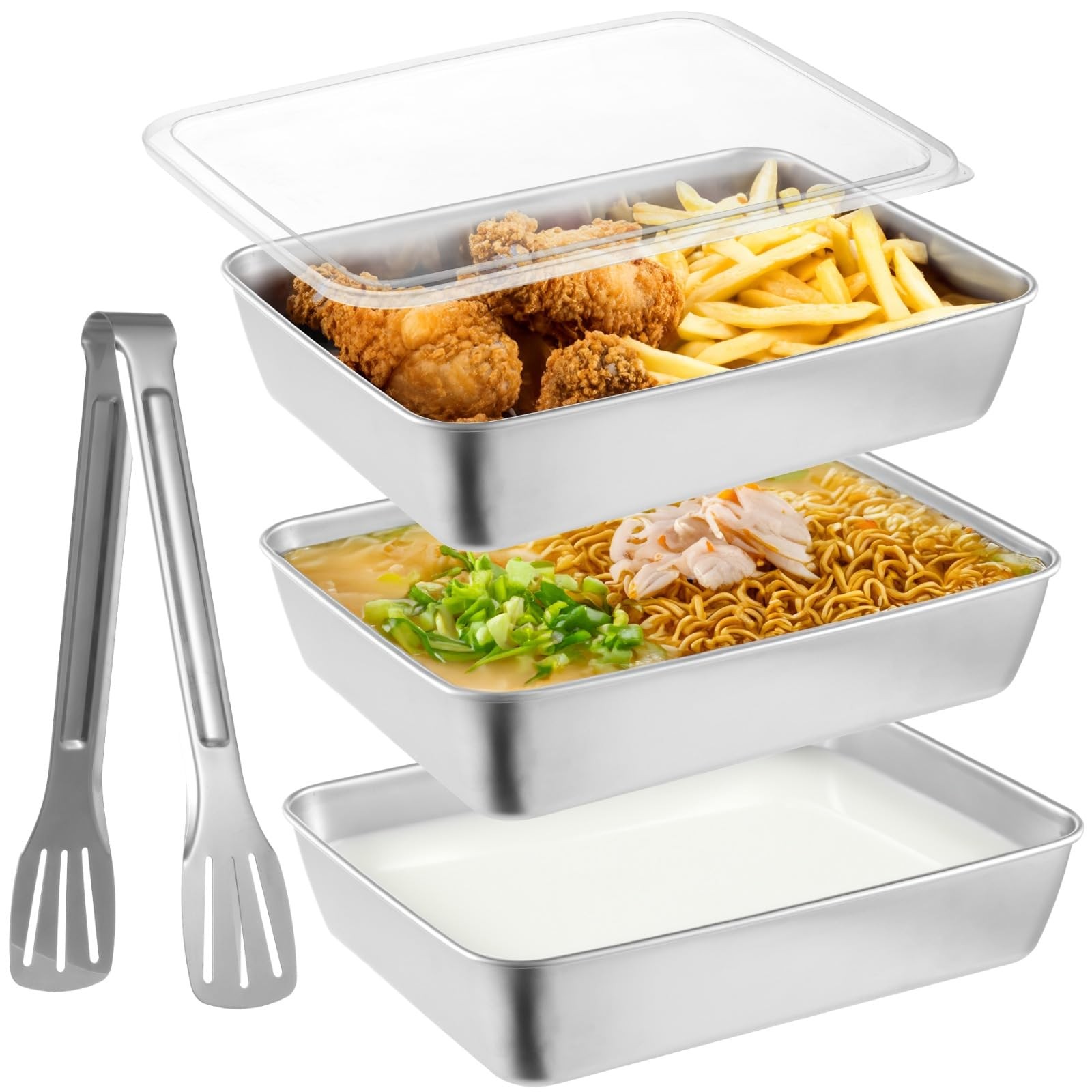 Breading Trays Set of 3, 10 x 8 x 2 Inches Large Stainless Steel Breading Pan…