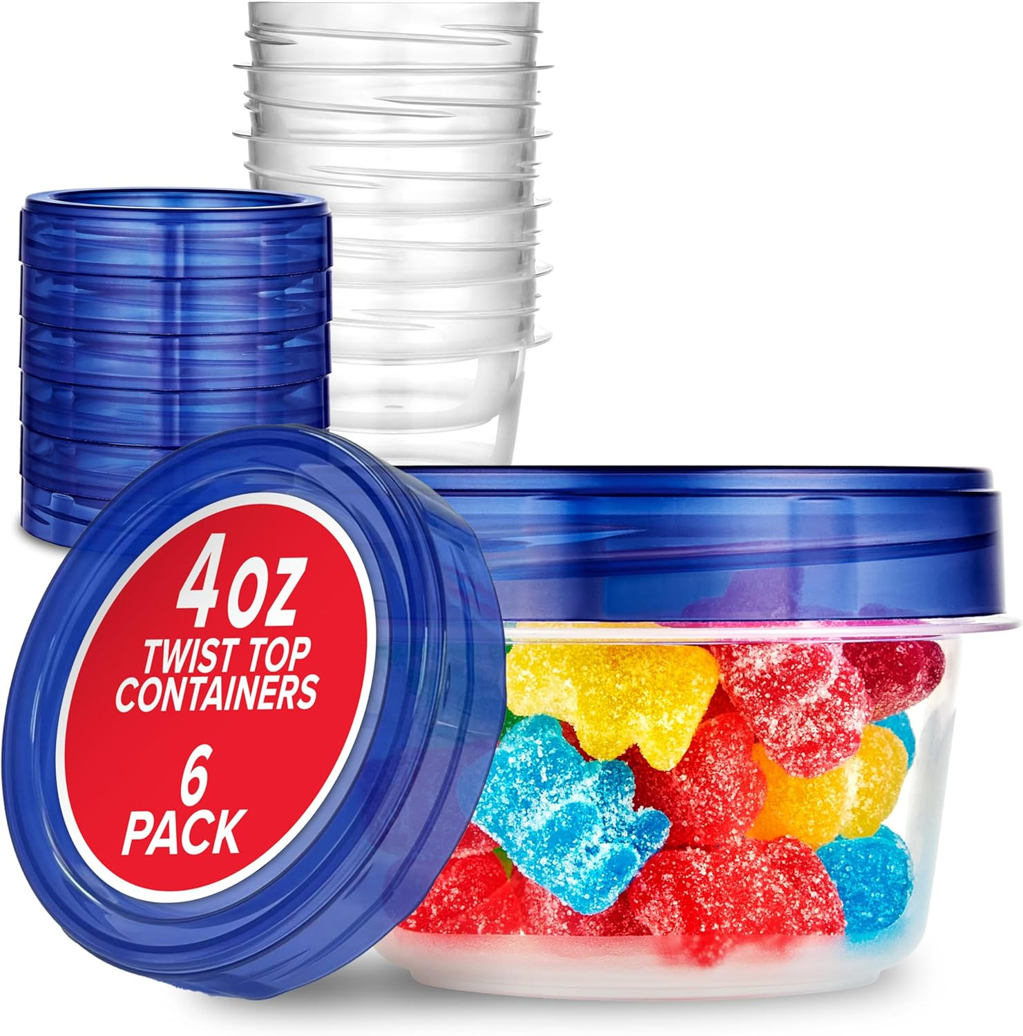 4Oz Plastic Containers with Twist Top Lids (6 Pack), 1/2 Cup Small Freezer Conta