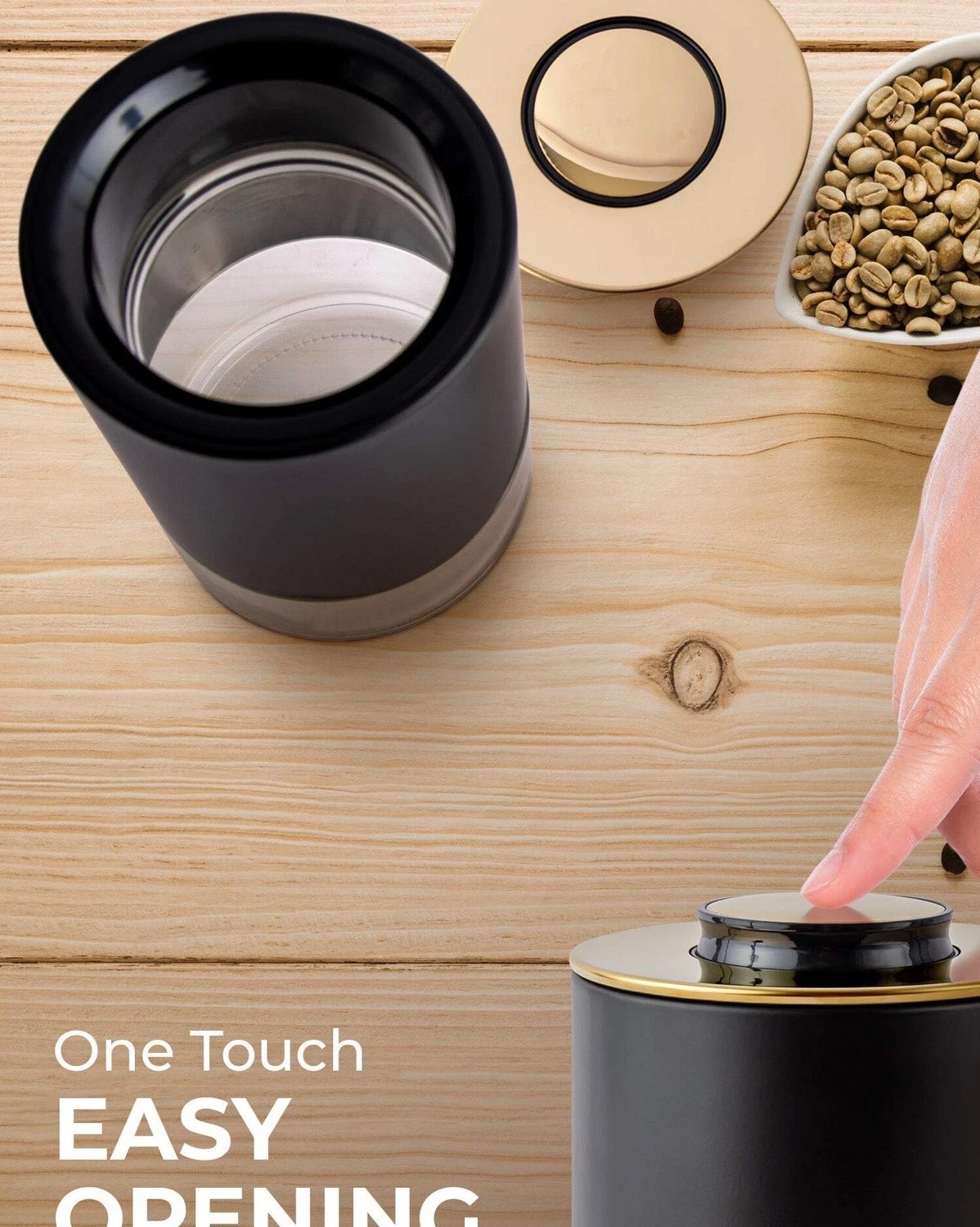 Coffee Food Storage Container Round Black Gold 16 oz Airtight Lid