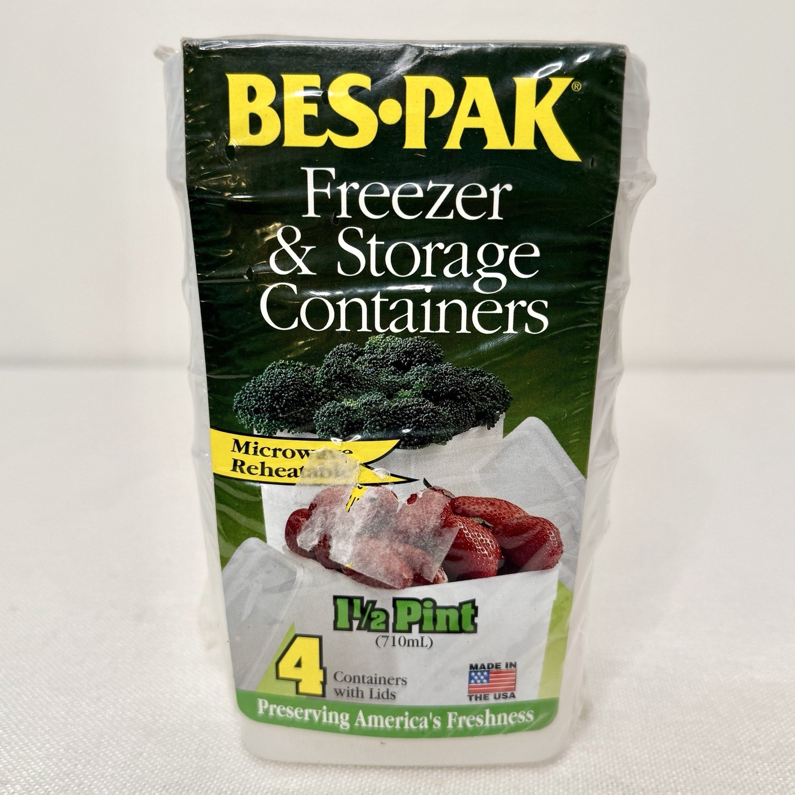 Vintage Bes Pak All Purpose Storage Containers 1.5 Pint Capacity w/ Lids Freezer