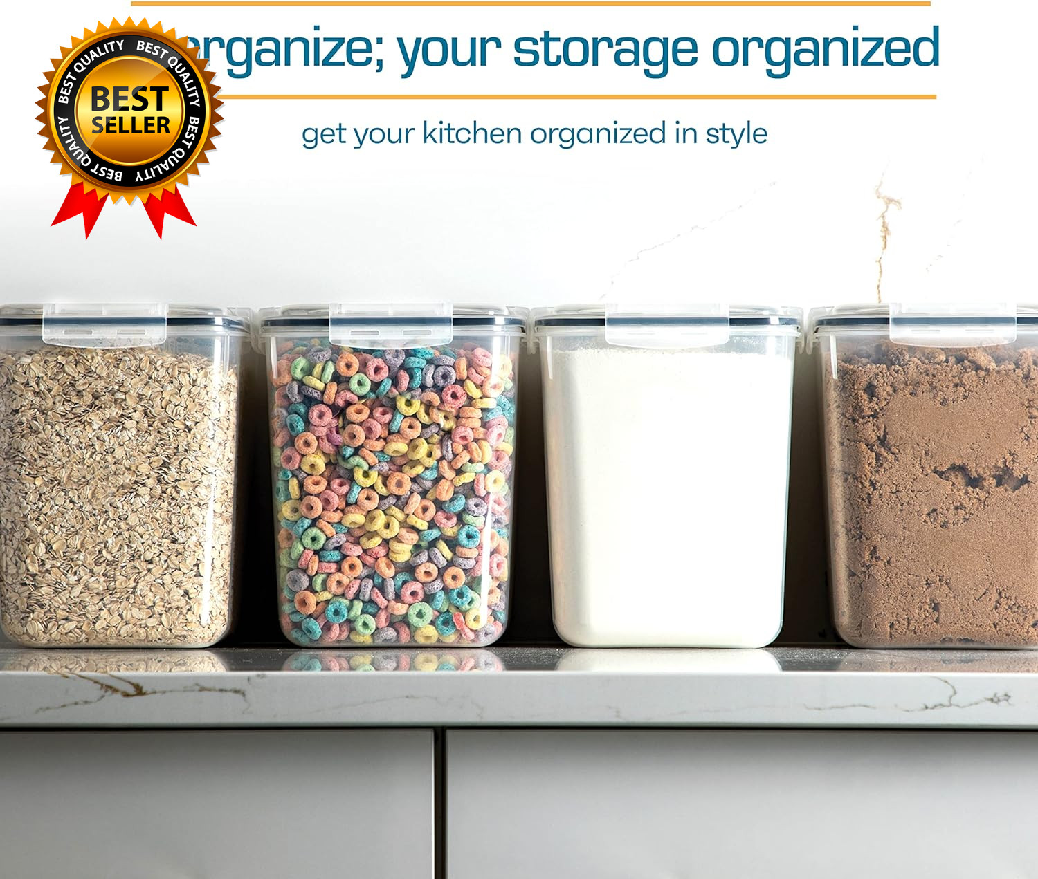 Flour Sugar Storage Containers (5.3L/4Pk) Great Rice Canisters Sets for Kitchen