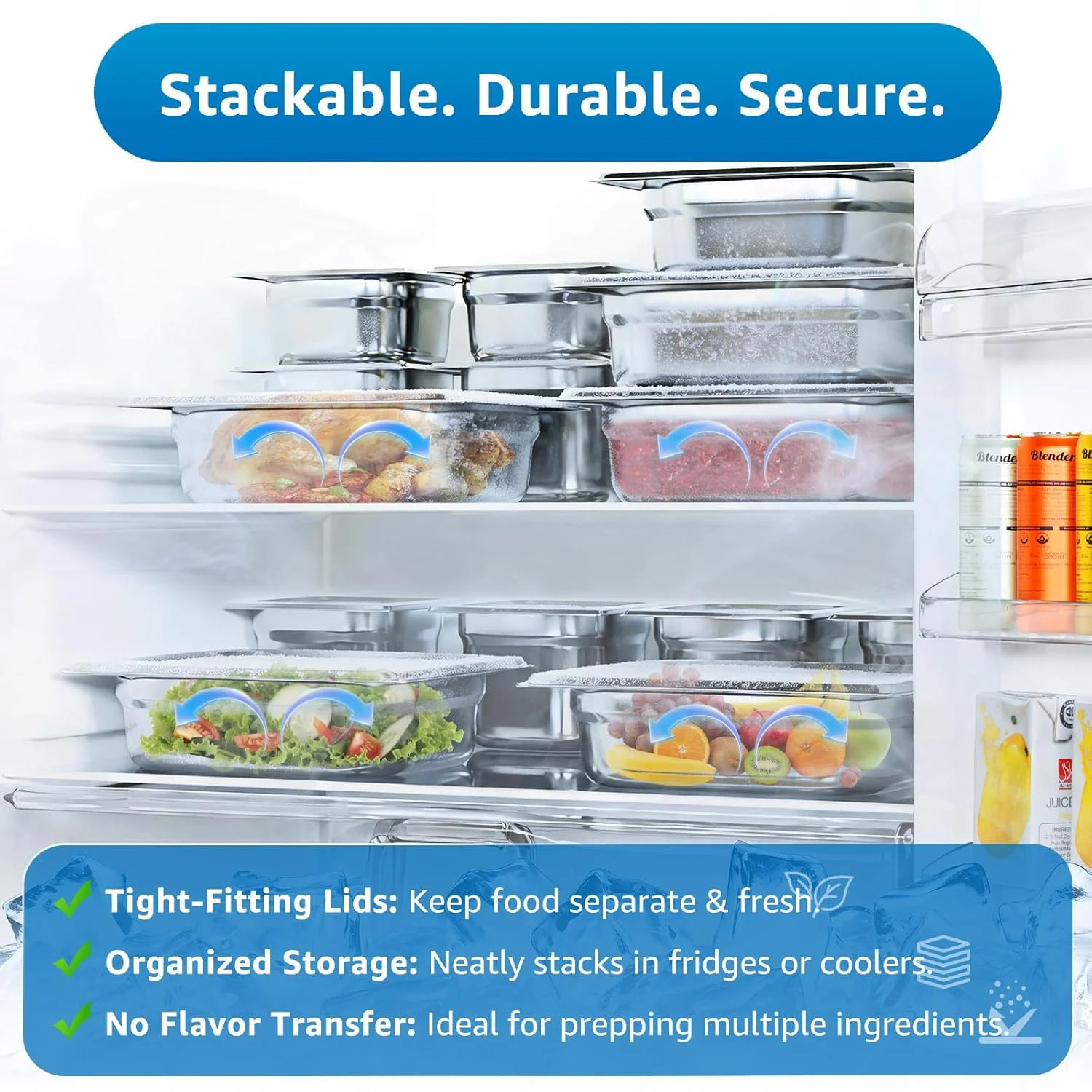 1/2 Half Size Commercial Hotel Pans 4″ Deep (4 Pack), Stainless Steel Steam Tabl