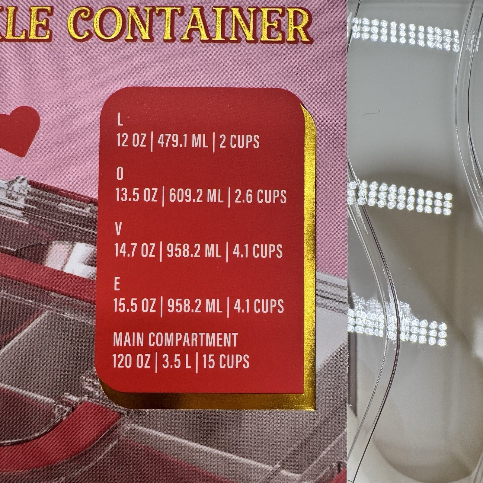 Core Kitchen “Love” 5-Section Snackle Container Valentine, 120oz/3.5L/15 Cups