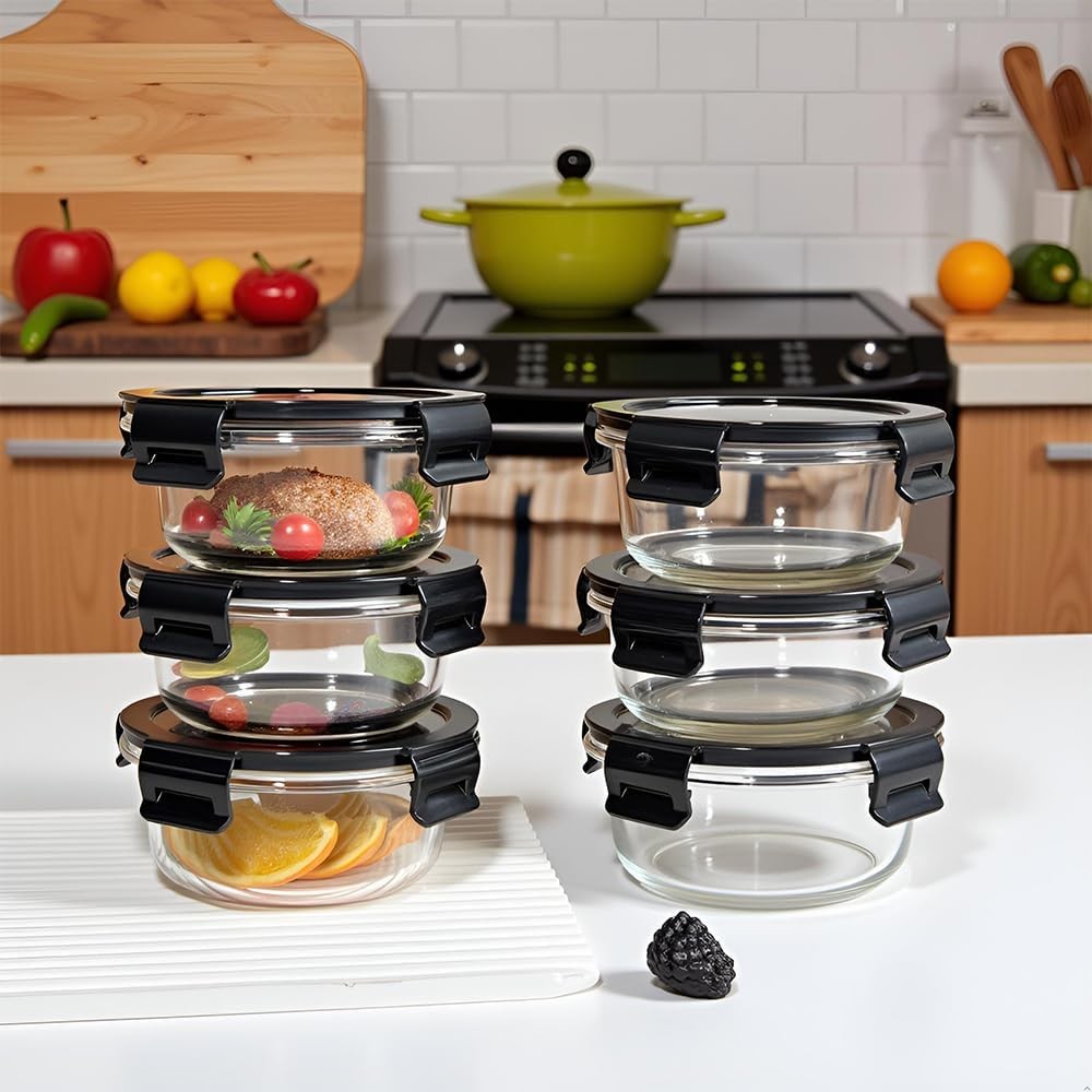 Glass Meal Prep Containers,1.5 Cup Clear Food Storage Containers