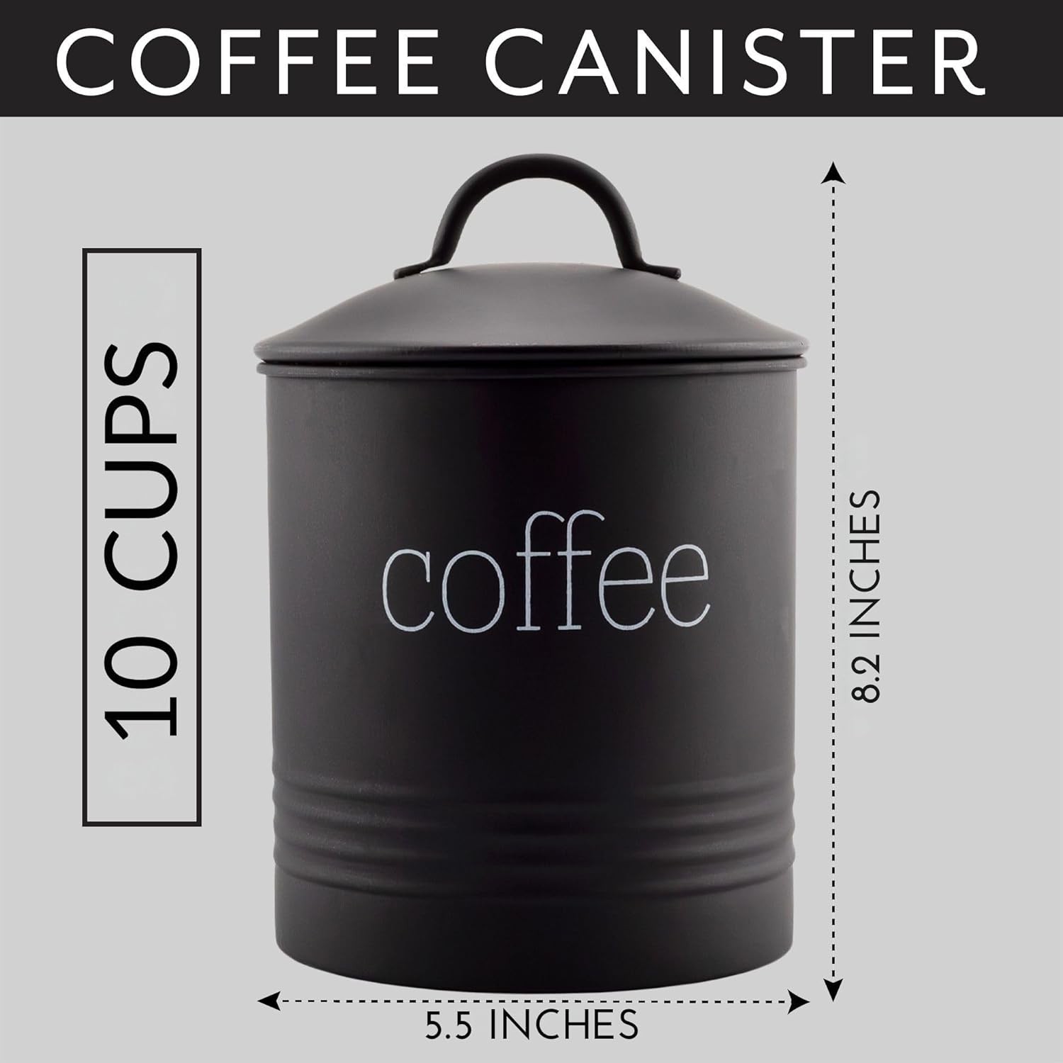 Enamelware Black Coffee Canister; Modern Farmhouse Style Coffee Storage for