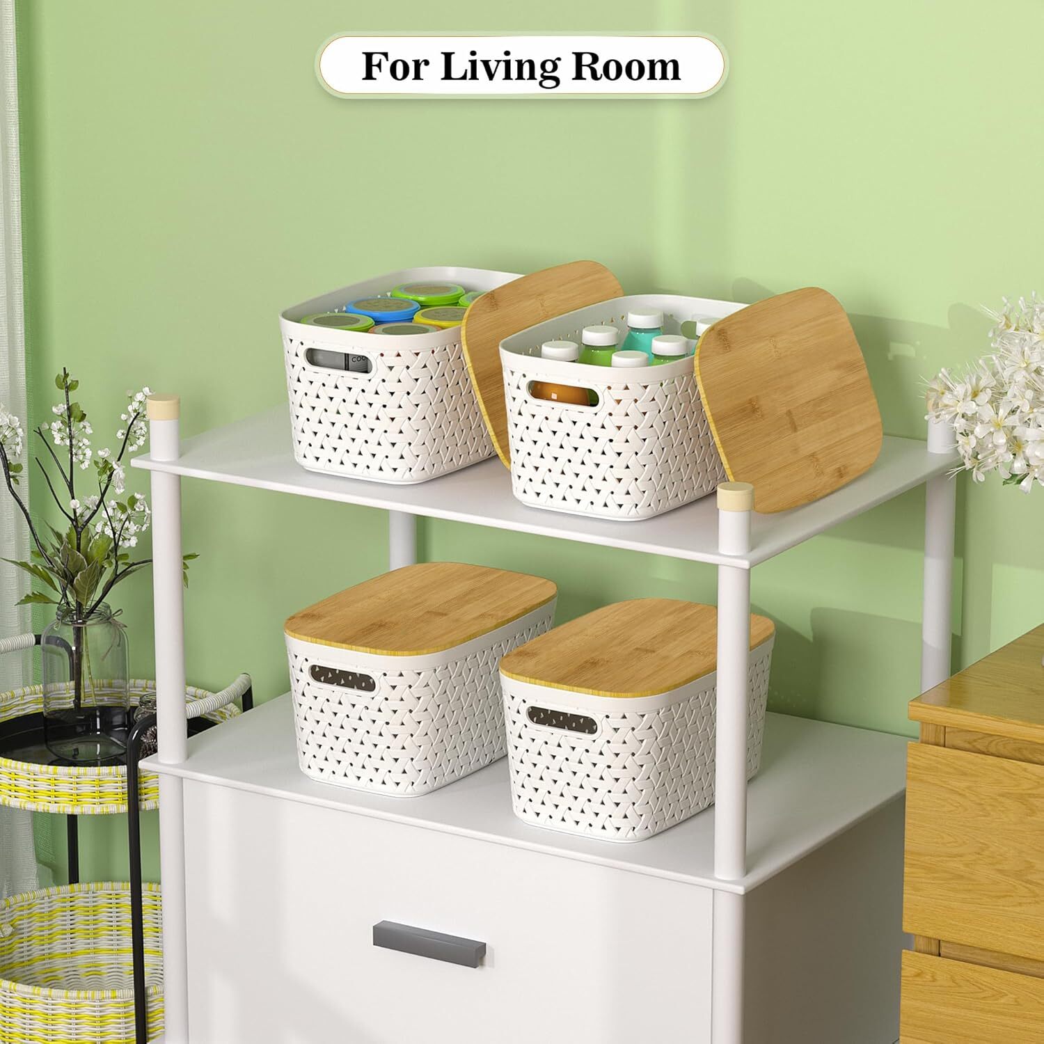 Plastic Organizer with Bamboo Lid – Pantry Organization and Storage Containers