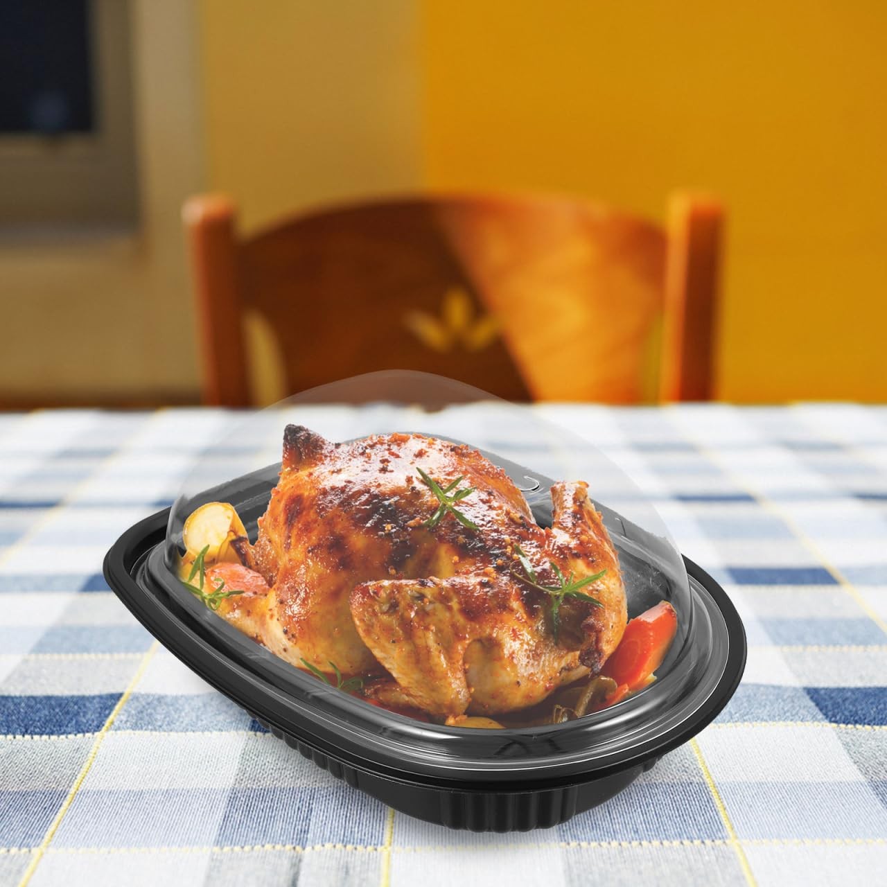 Luxshiny Disposable Roasted Chicken Box with Lid 10.24X7.68X3.54 Inches Take-…