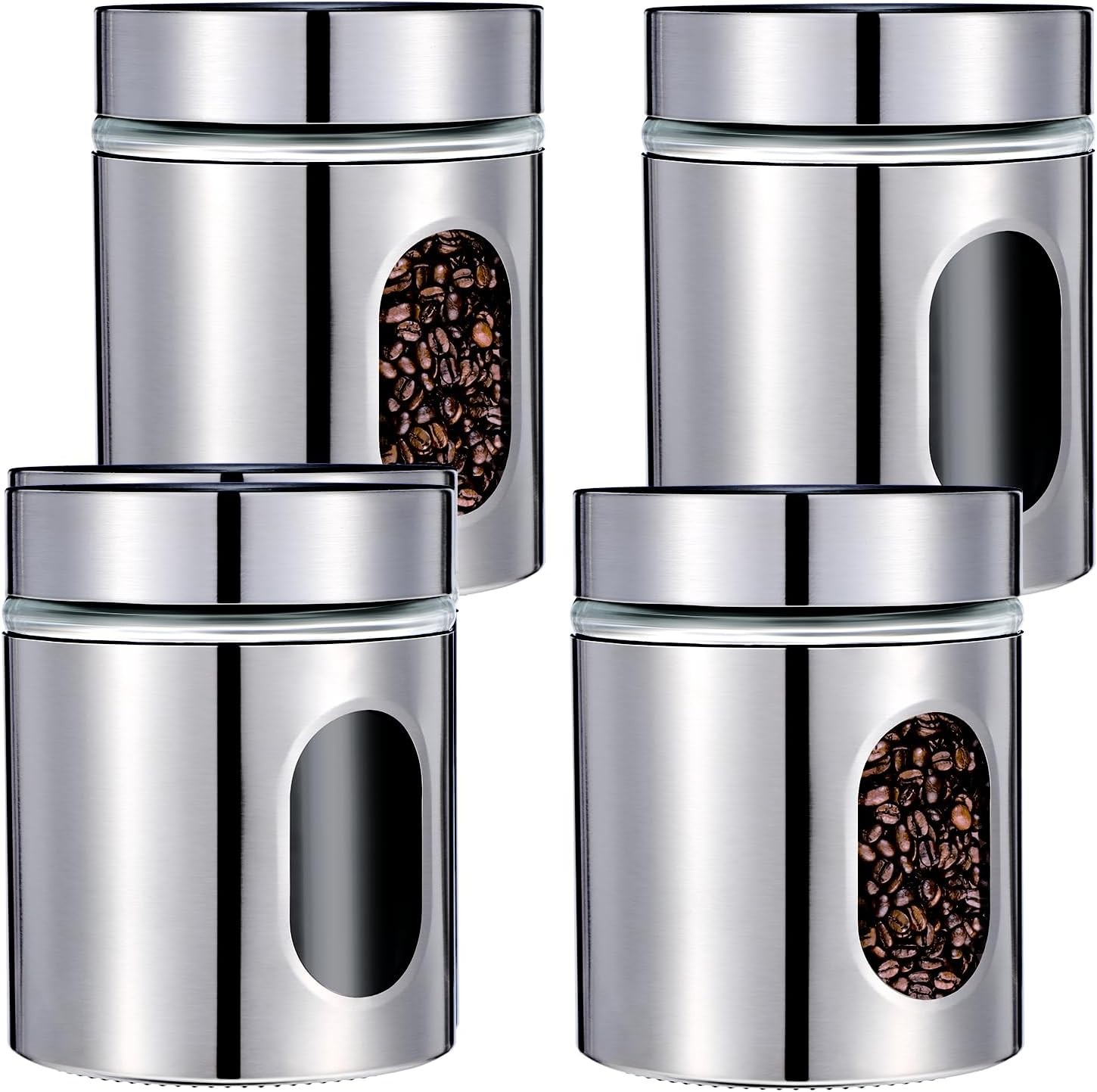 4 Pieces Kitchen Canisters Set 20 oz Stainless Steel Glass Canisters Airtight