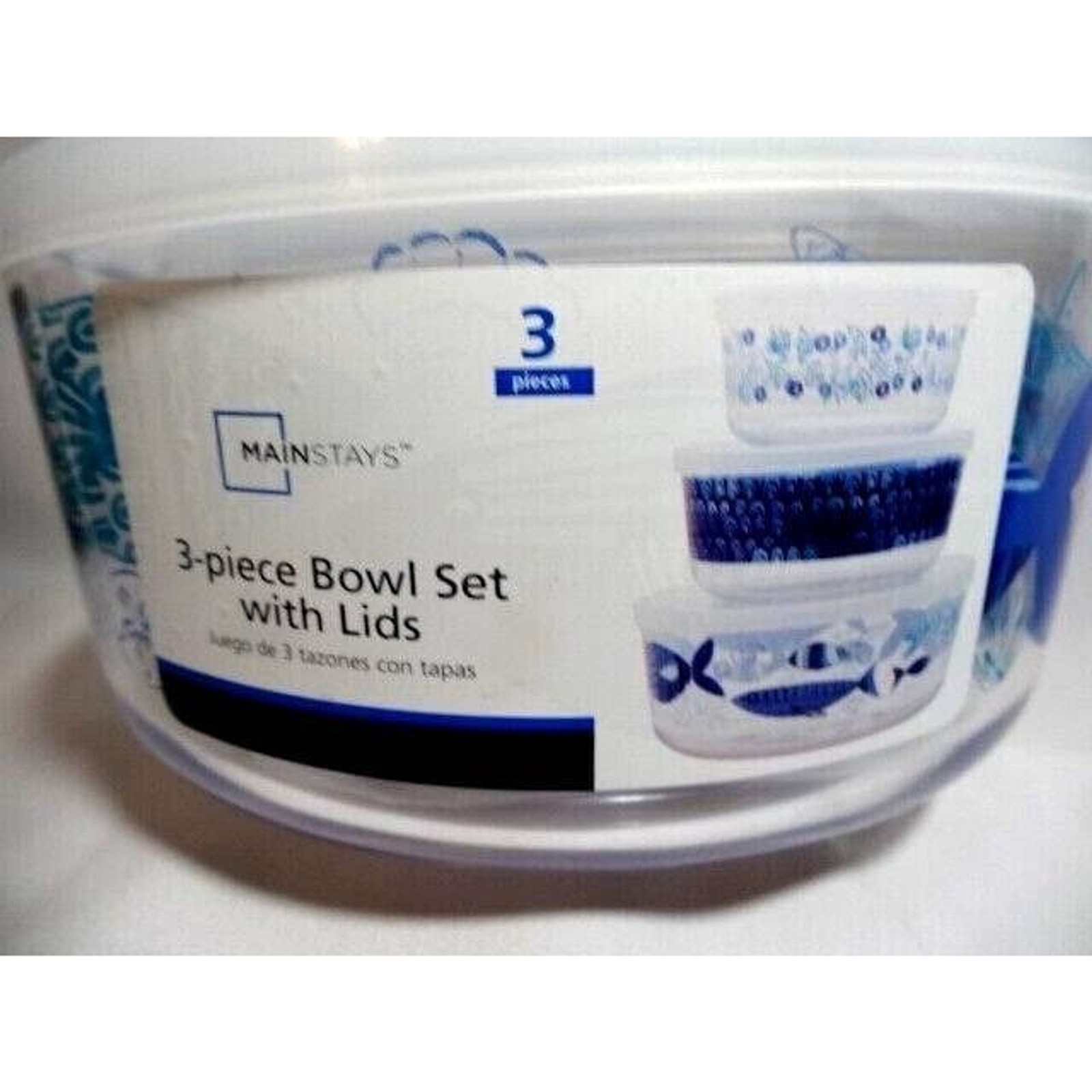 Nautical Fish Nesting Bowls 3-pc Clear Acrylic Plastic Lids BPA Free Gift NEW