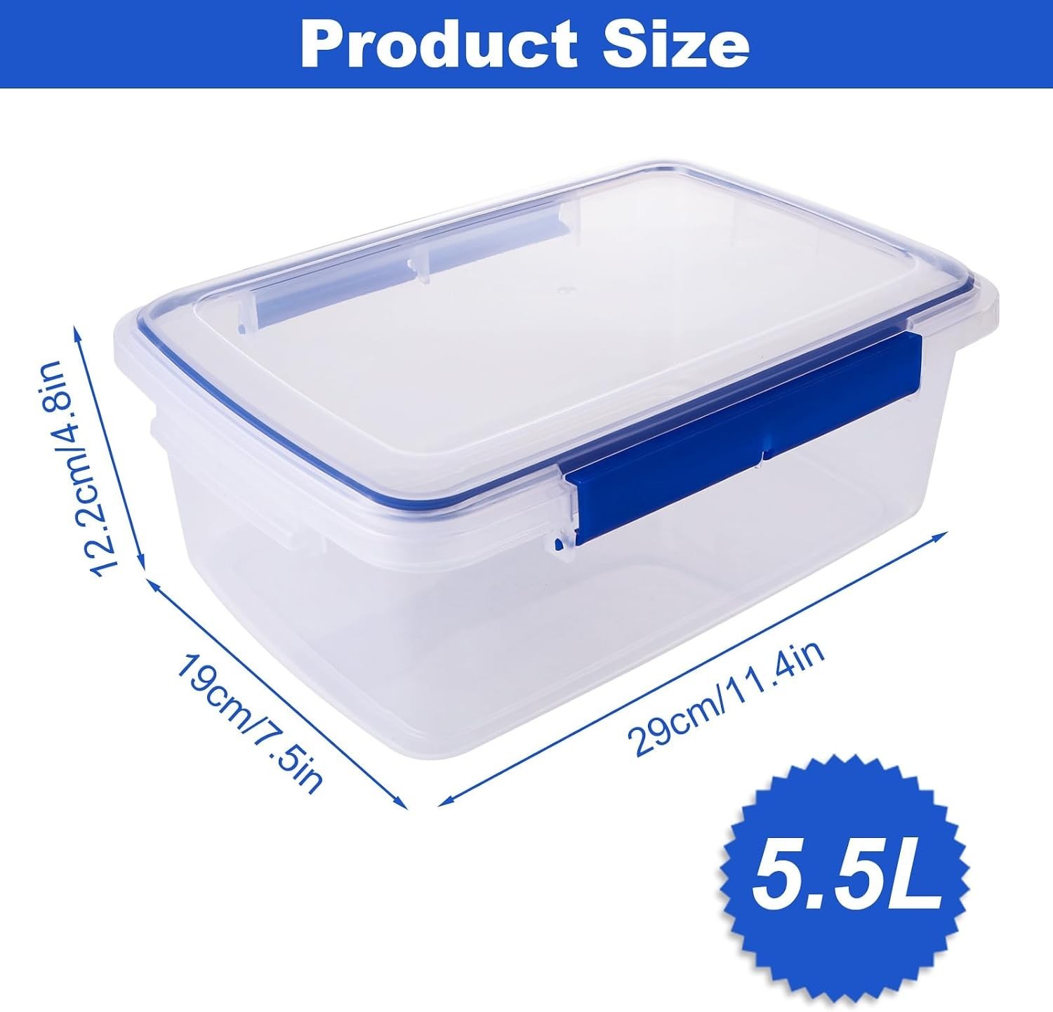 2 Pcs Large Food Storage Containers with Airtight Lid, 5.5L Reusable Meal Pre…