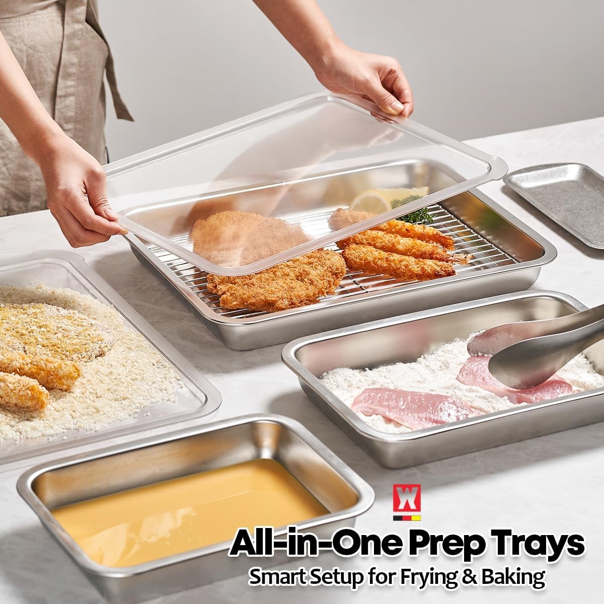 Stainless Steel Food Prep Container Set with Rack & Transparent Lid, Catering…