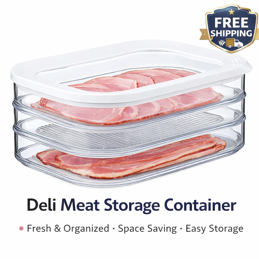 Deli Meat Storage Container Bacon Organizer Fridge Food Keeper w/ Lid Clear