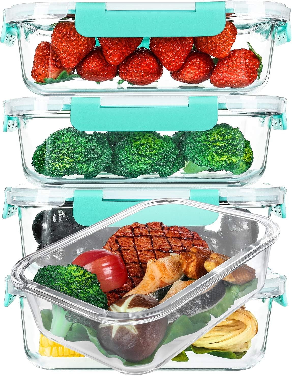 5-Packs 36 Oz Glass Meal Prep Containers W/ Snap Locking Lids Glass Food