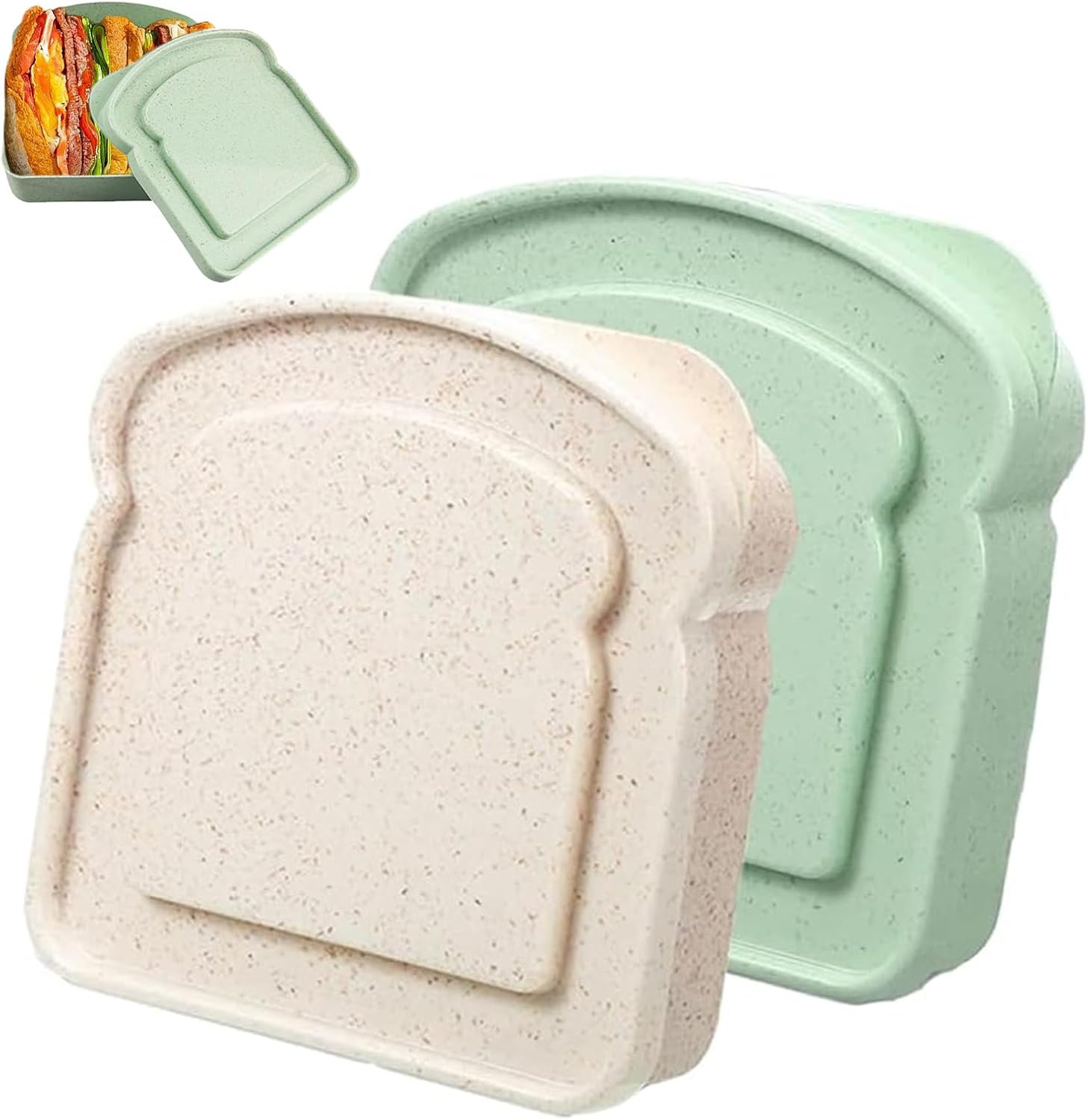 2Pack Sandwich Containers Toast Shaped Reuseable Lunch Box Microwave BPA-Free