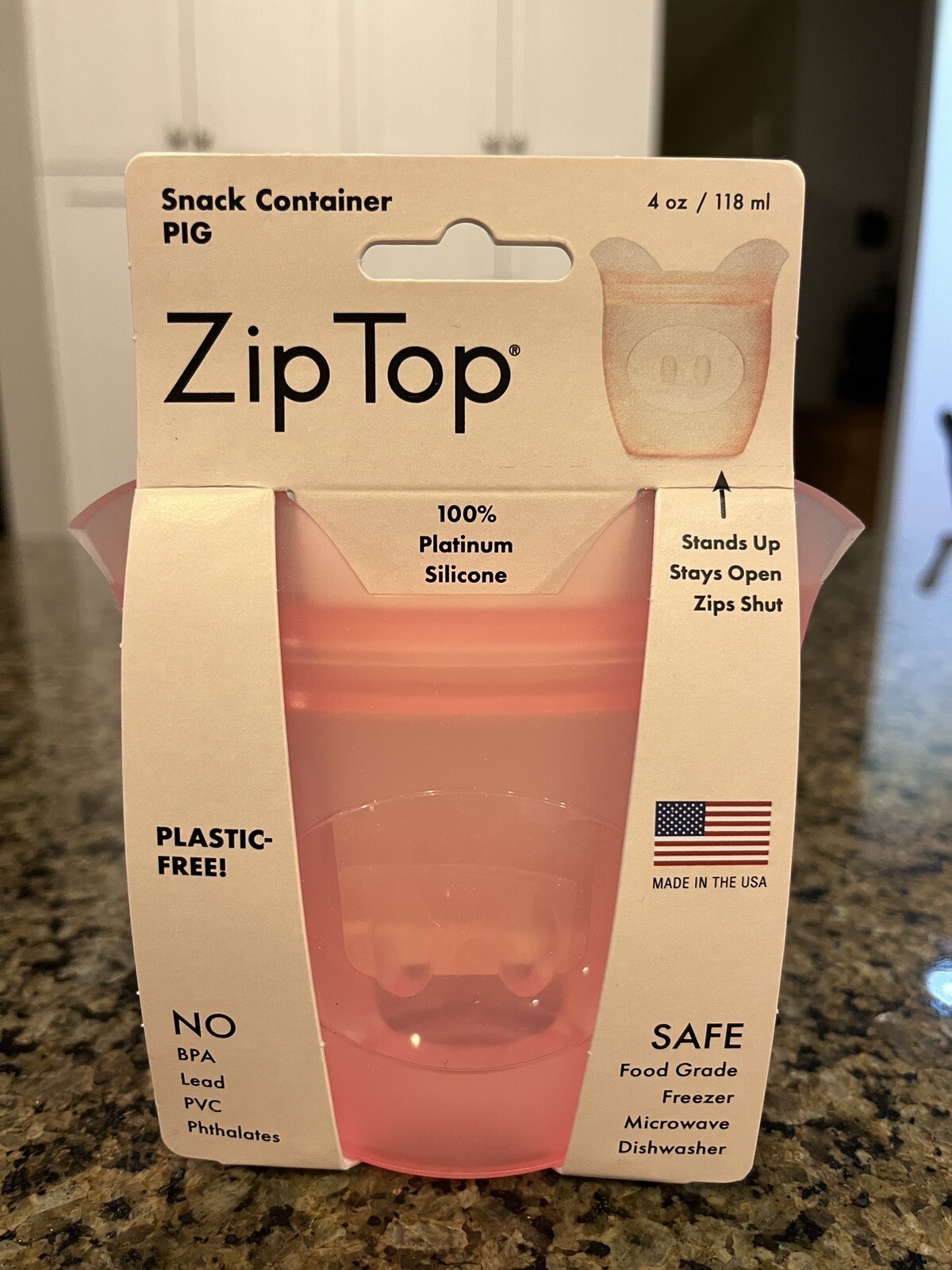 NEW Zip Top 4 oz Silicone Reusable Pig Snack Container