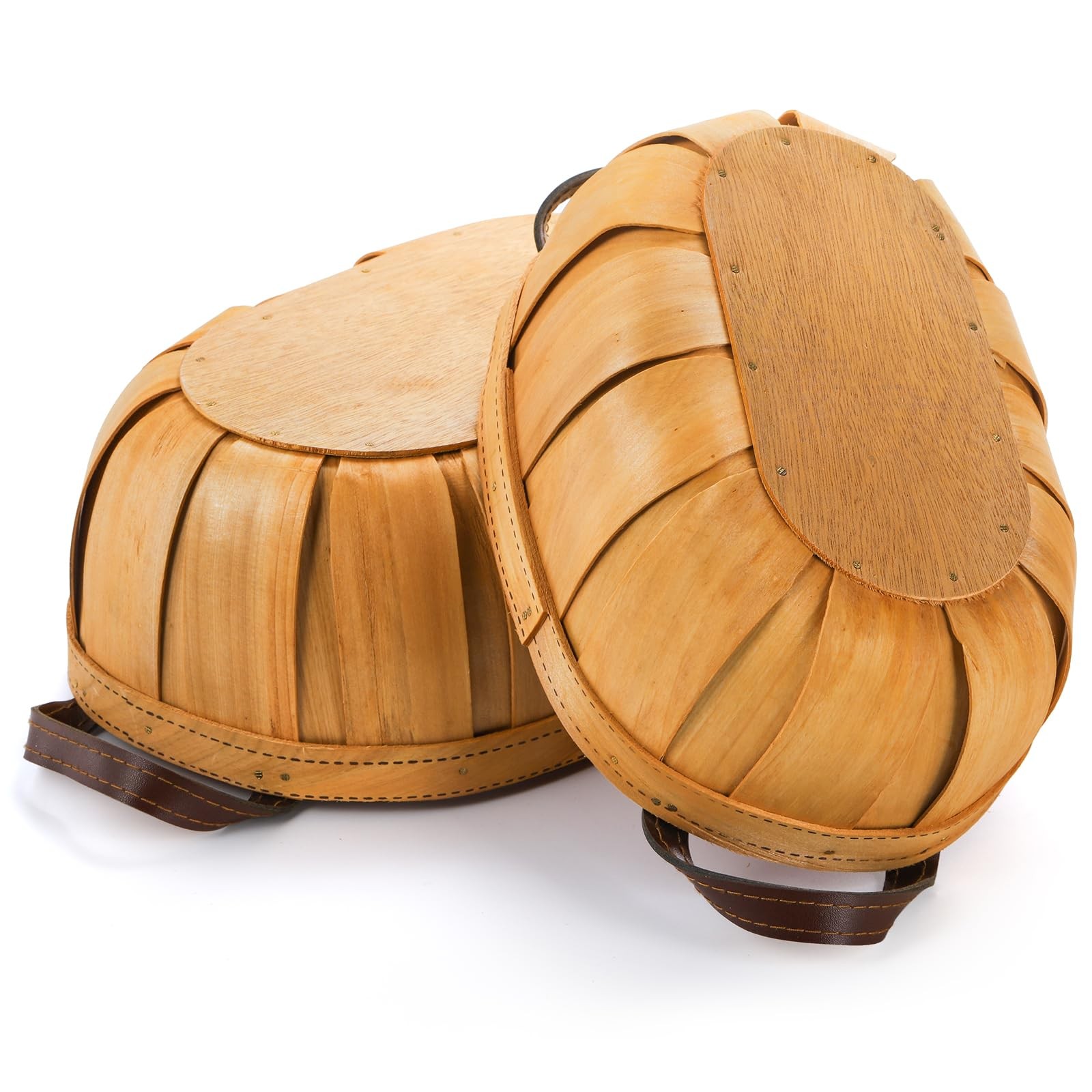 3 Pack Wooden Bread Baskets, Wood Chip Picnic Basket with Handles, Handmade W…
