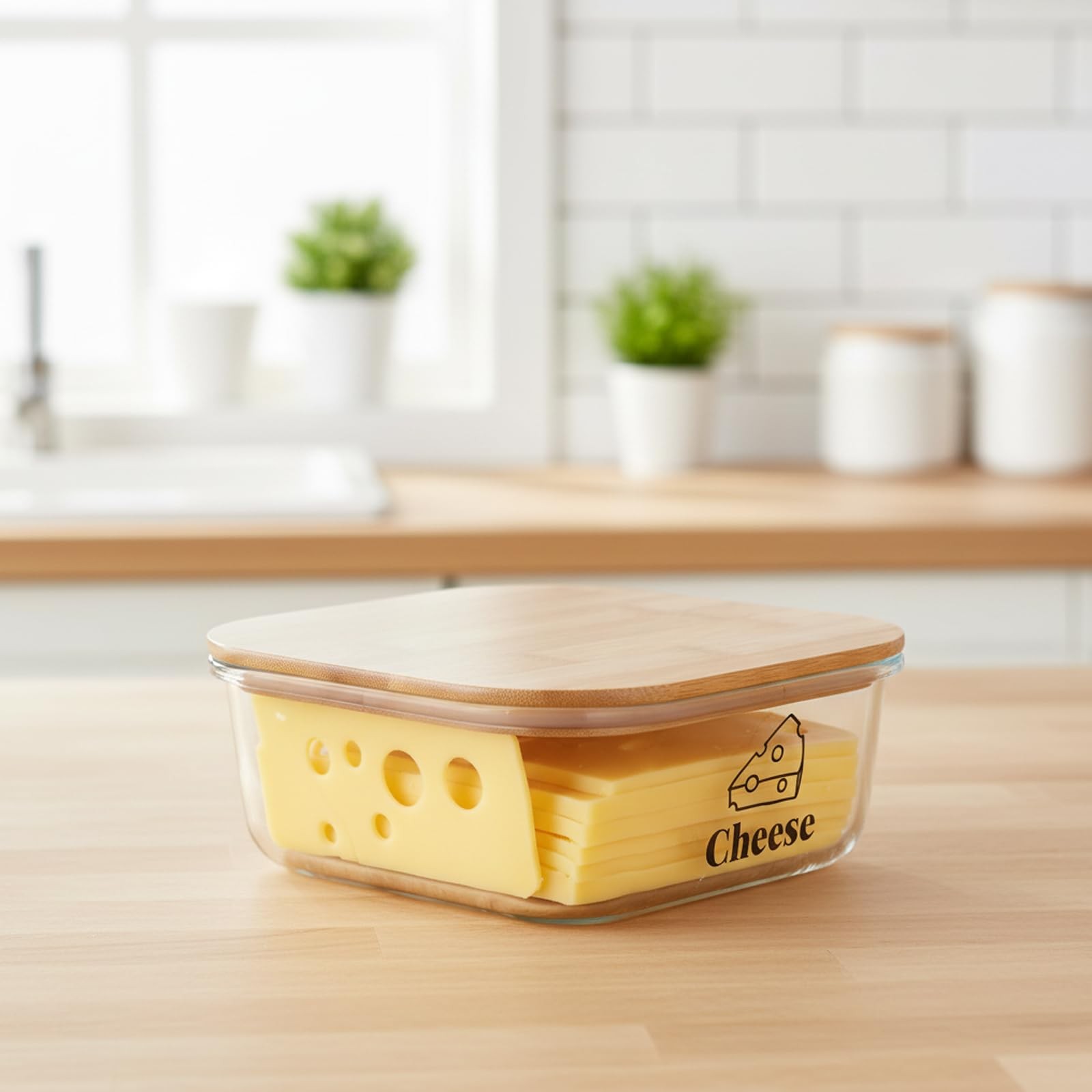 Cheese Container for Refrigerator,Glass 6.8 x x 2.6 inches, Transparent
