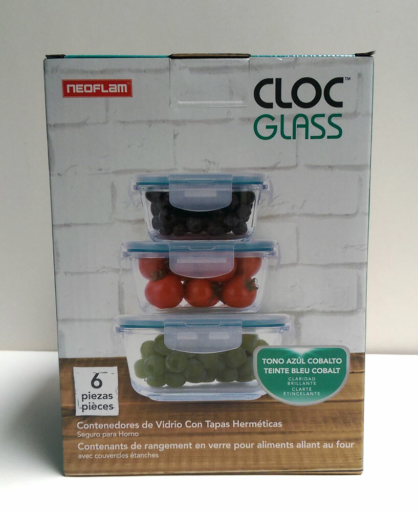 NEOFLAM Cloc 6 pieces Oven Safe Square Glass Food Container with Airtight Lids