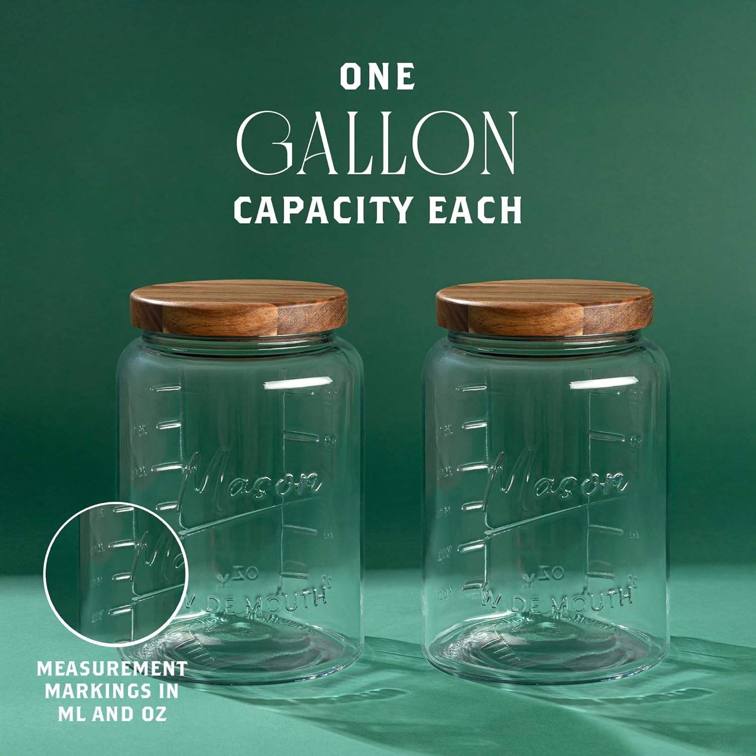 1 Gallon Glass Mason Jar with Airtight Wooden Lid, Wide Mouth Large Food Storage