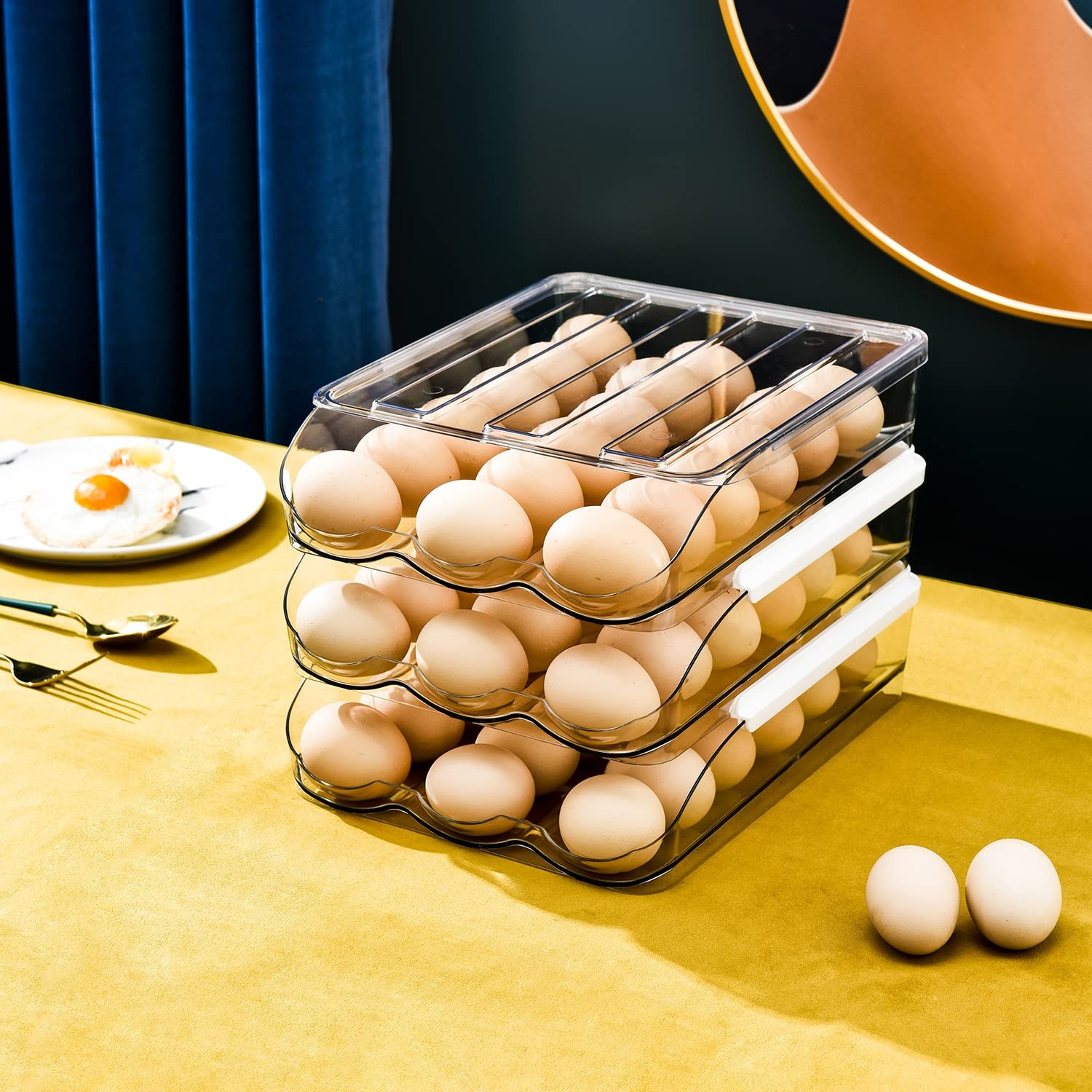 3 Layer Ramp Type Auto Rolling Egg Holder Storage Container for Refrigerator …