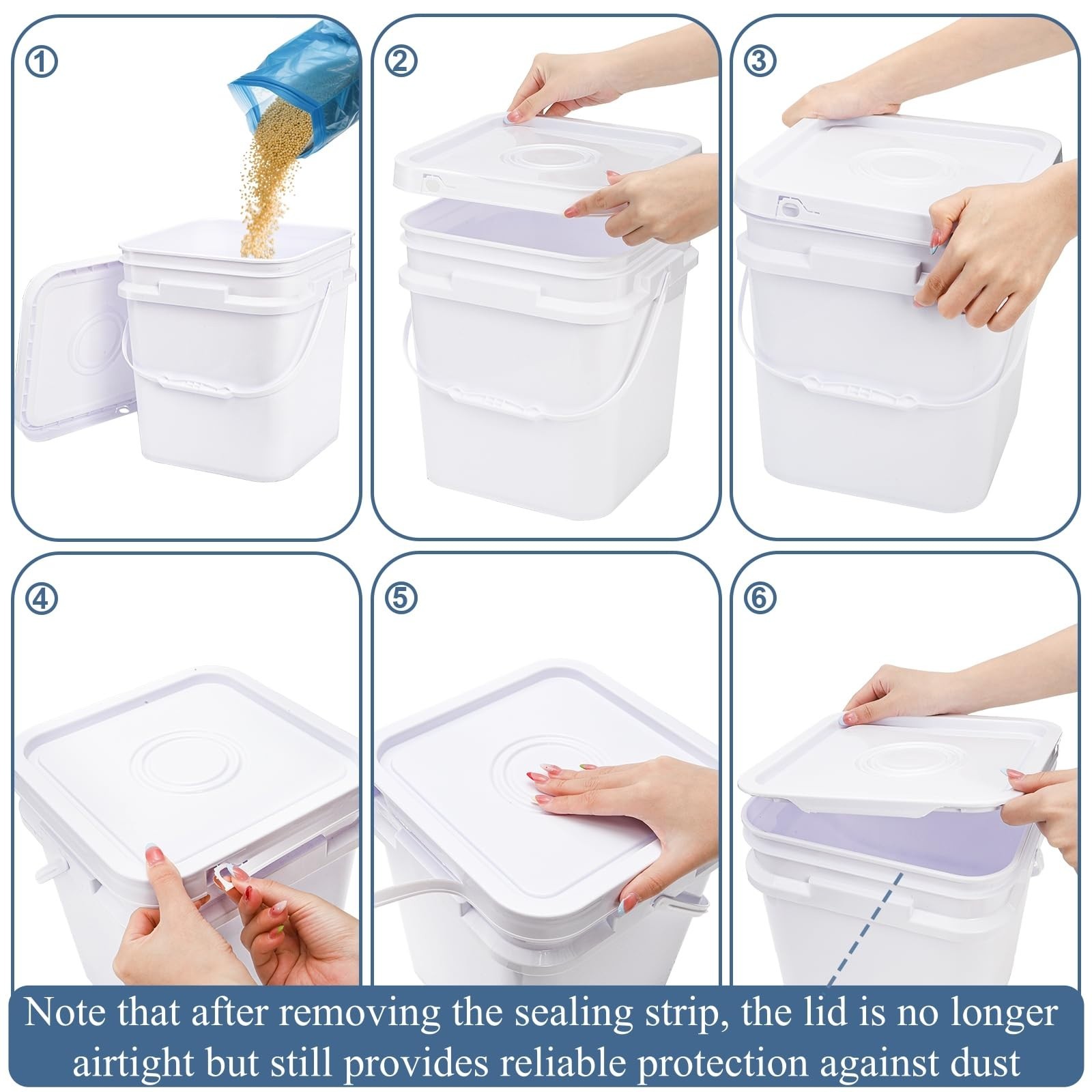 5 Pcs 3.2 Gallon Food Grade Buckets with Lids, Square Plastic Pails for Storage,