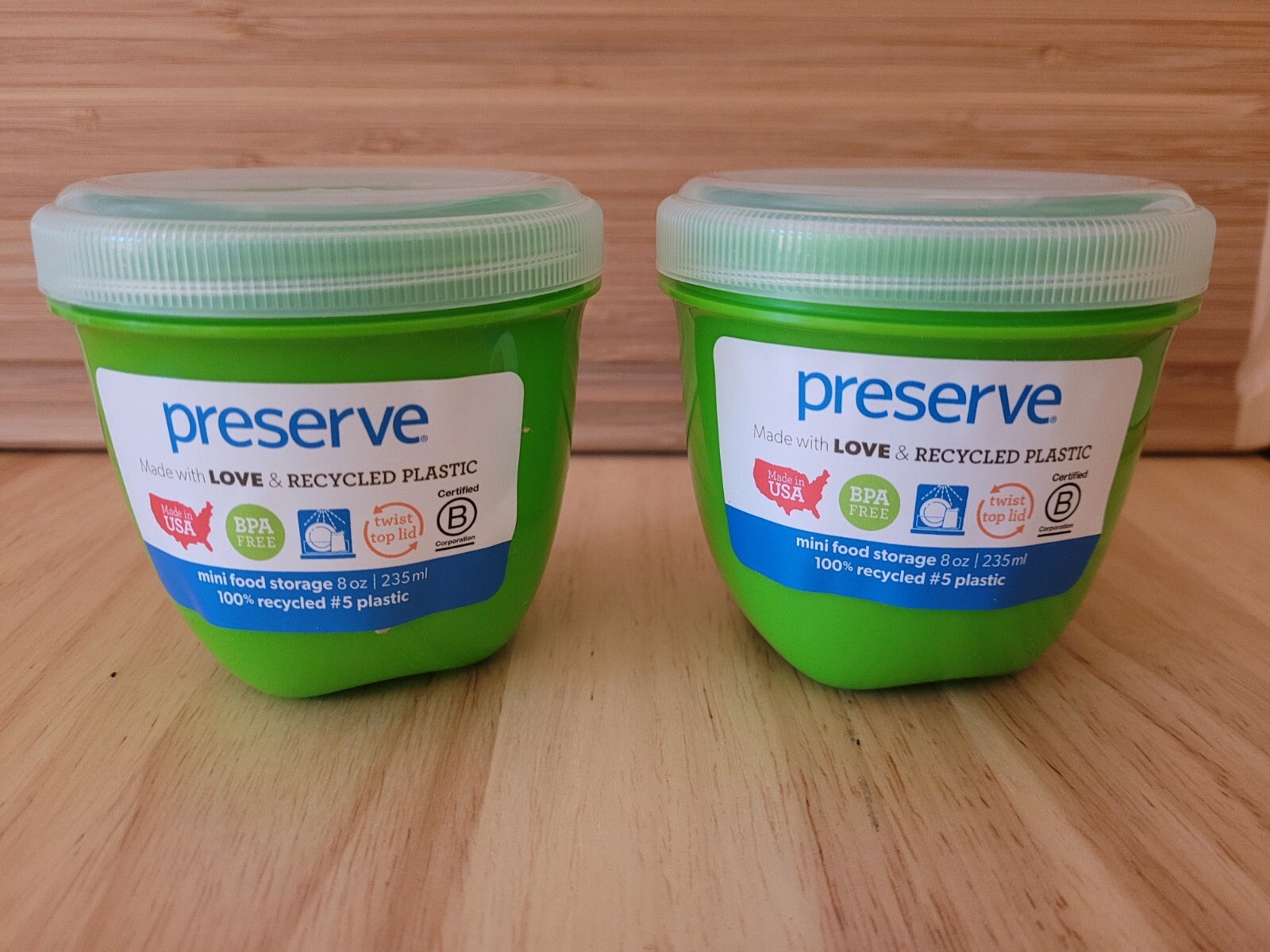Preserve Round Food Storage 8 oz Each ~ SET OF TWO – Green -Earth Friendly (NEW)