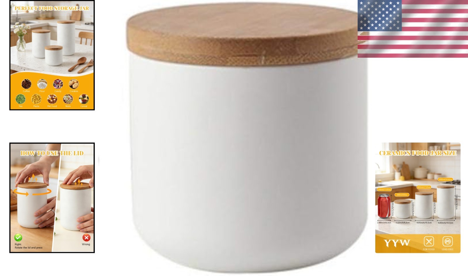 Elegant Ceramic Food Storage Jar with Bamboo Lid – 8.79oz Airtight Canister