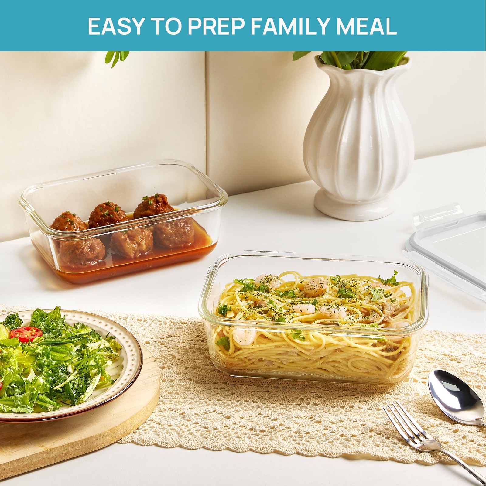 2Pack 1860ml/63oz Large Glass Storage Containers with Lids, Meal Prep Food Co…