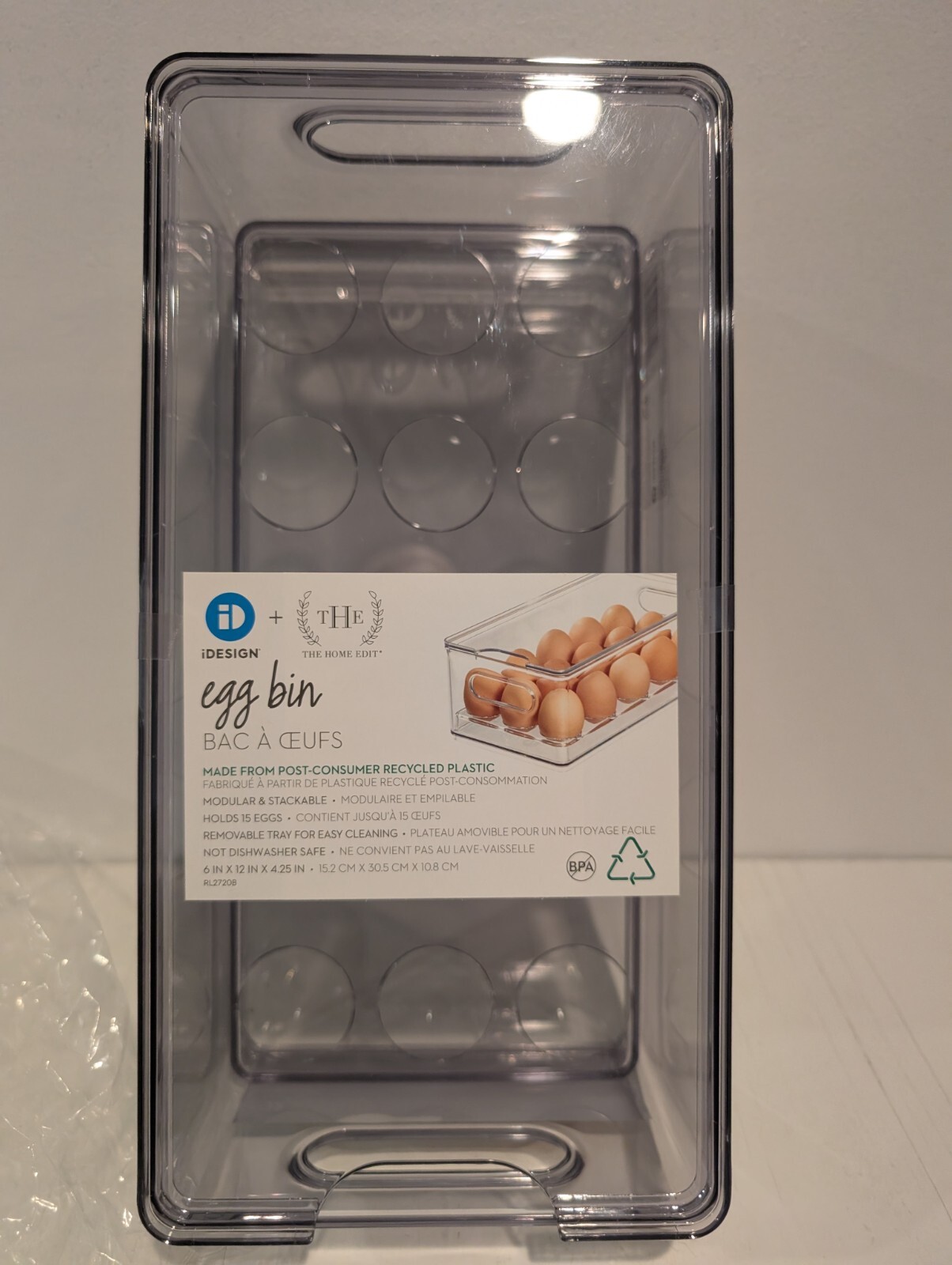 iDesign Egg Bin with Lid NEW 6in X 12in X 4.42in Clear Plastic Holds 16 New