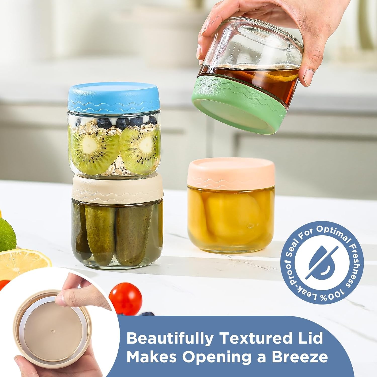 10 Oz Overnight Oats Containers with Lids – 4 Pack Glass Storage Jars